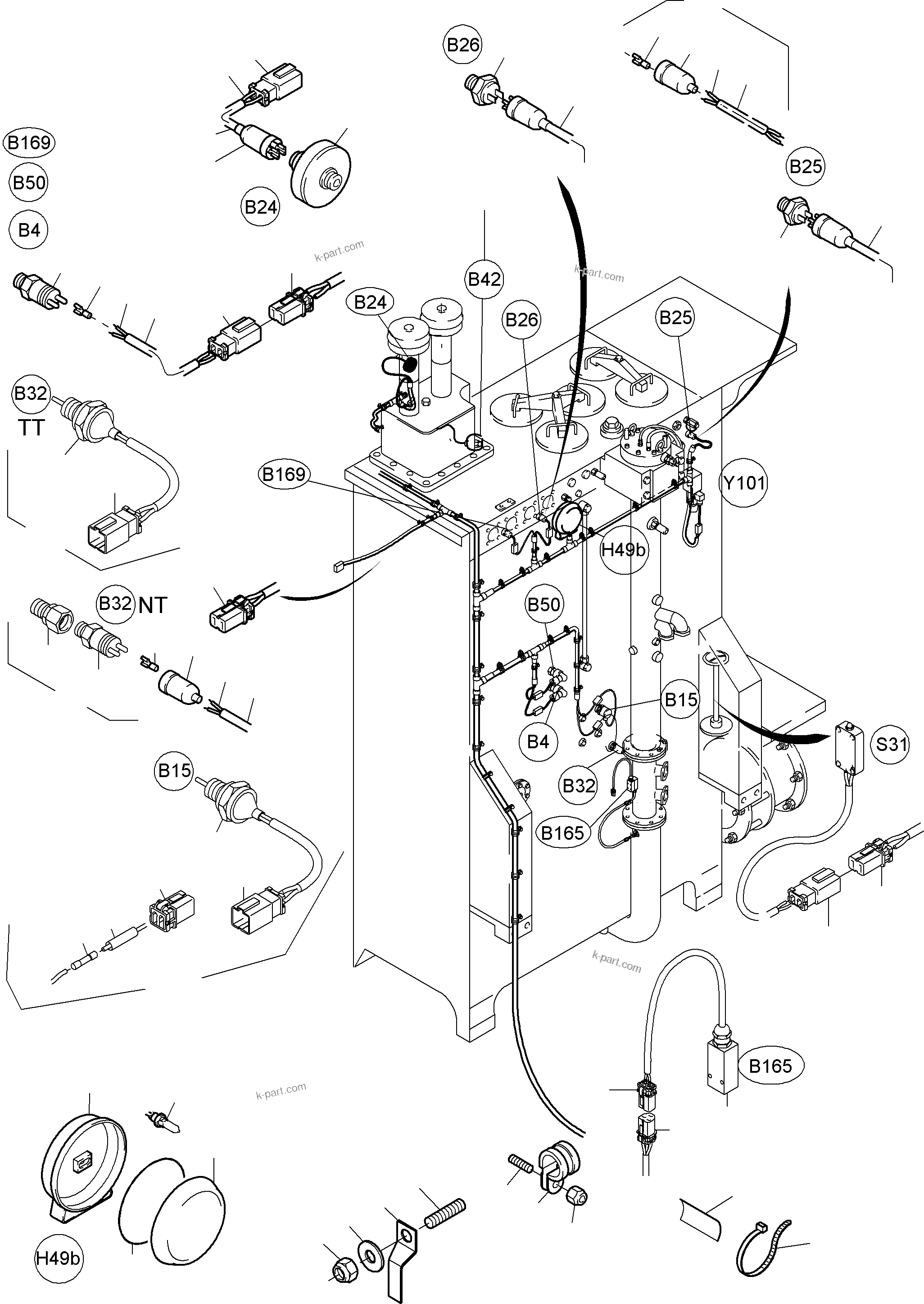 Komatsu parts book diagram for PC5500-6E S/N 15048: CABLES - OIL TANK AND SWITCH