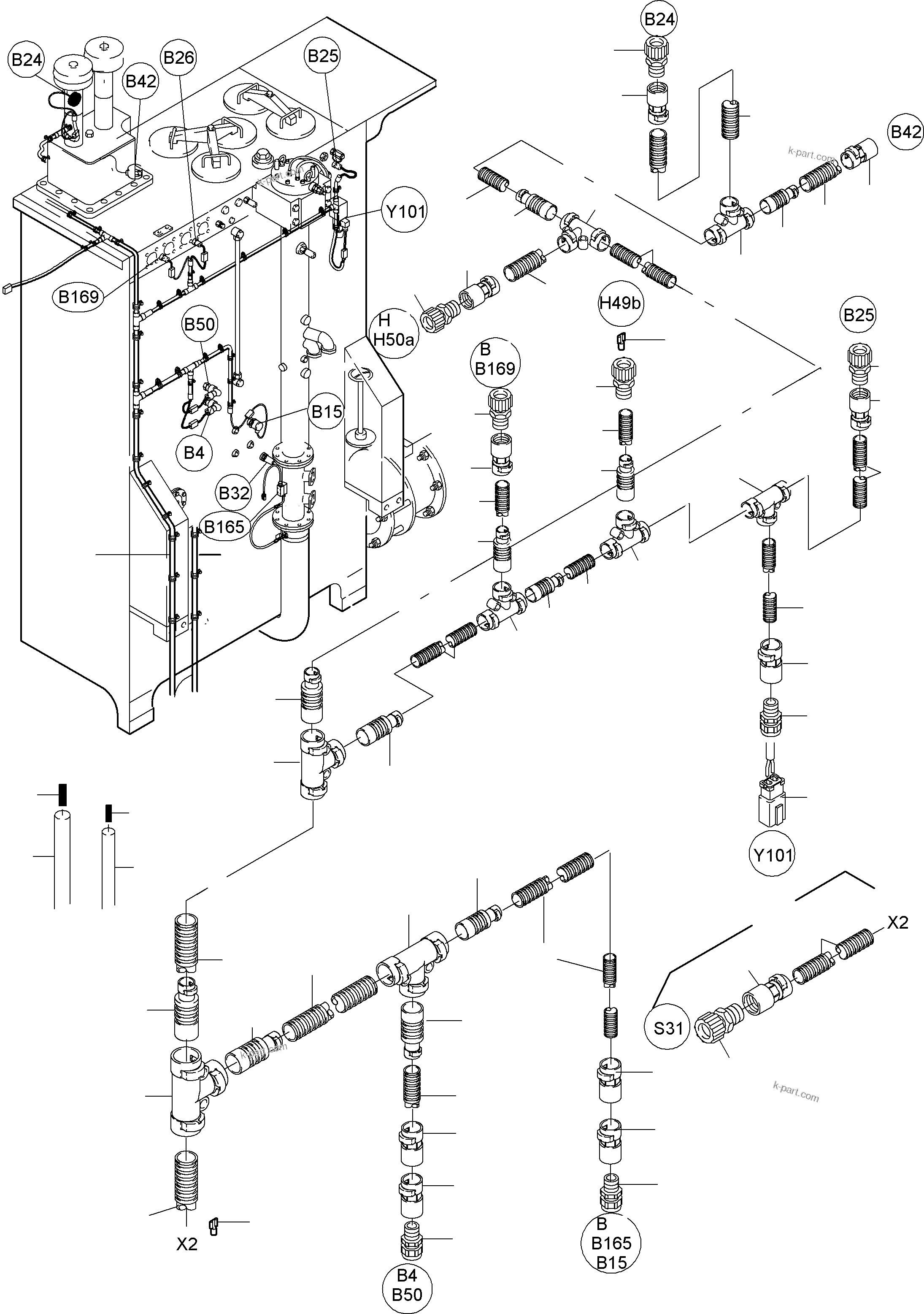 Komatsu parts book diagram for PC5500-6E S/N 15048: CABLES - OIL TANK AND SWITCH