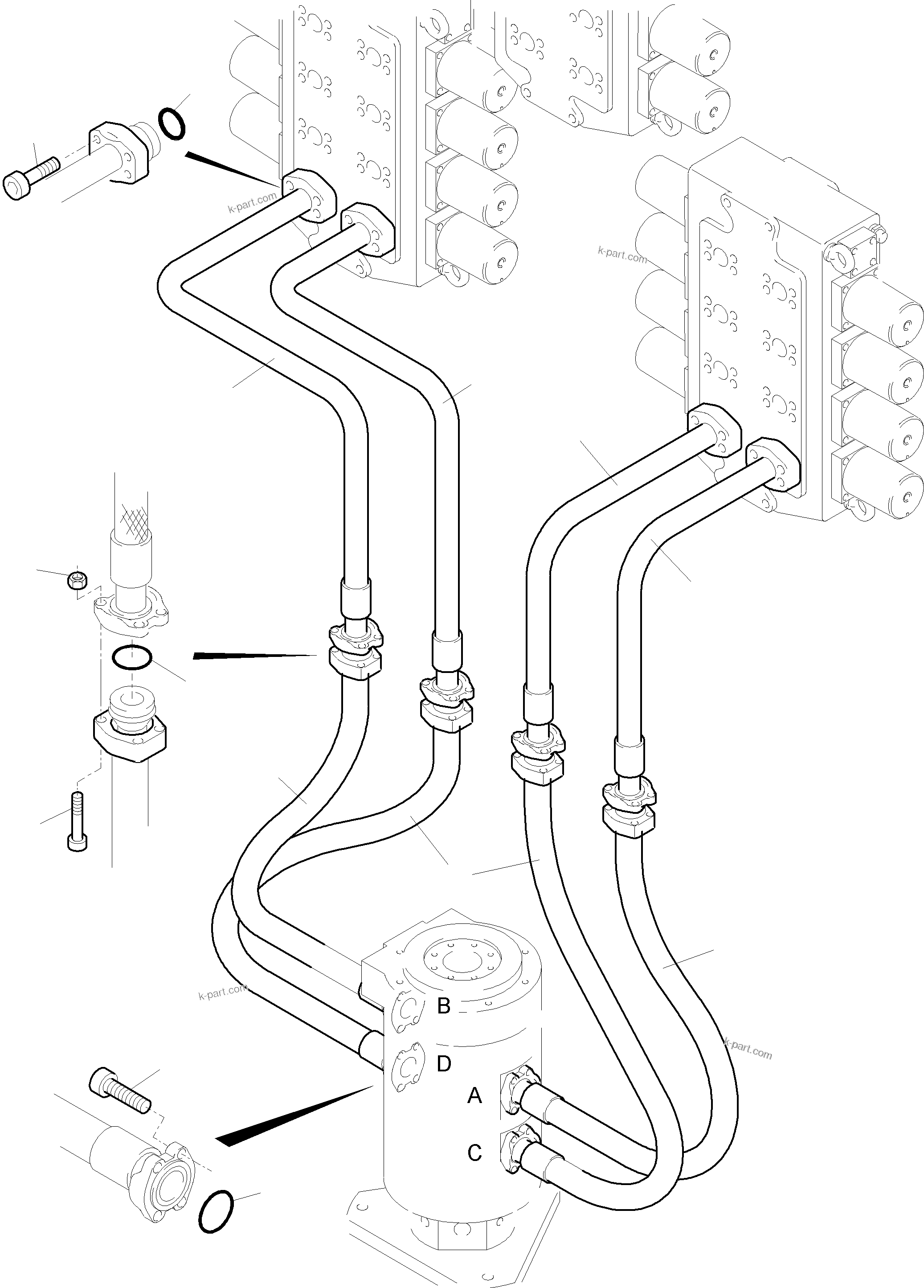 Komatsu parts book diagram for PC5500-6E S/N 15048: PIPE AND HOSE ASSY, CONTROL BLOCKS - ROTARY JOINT