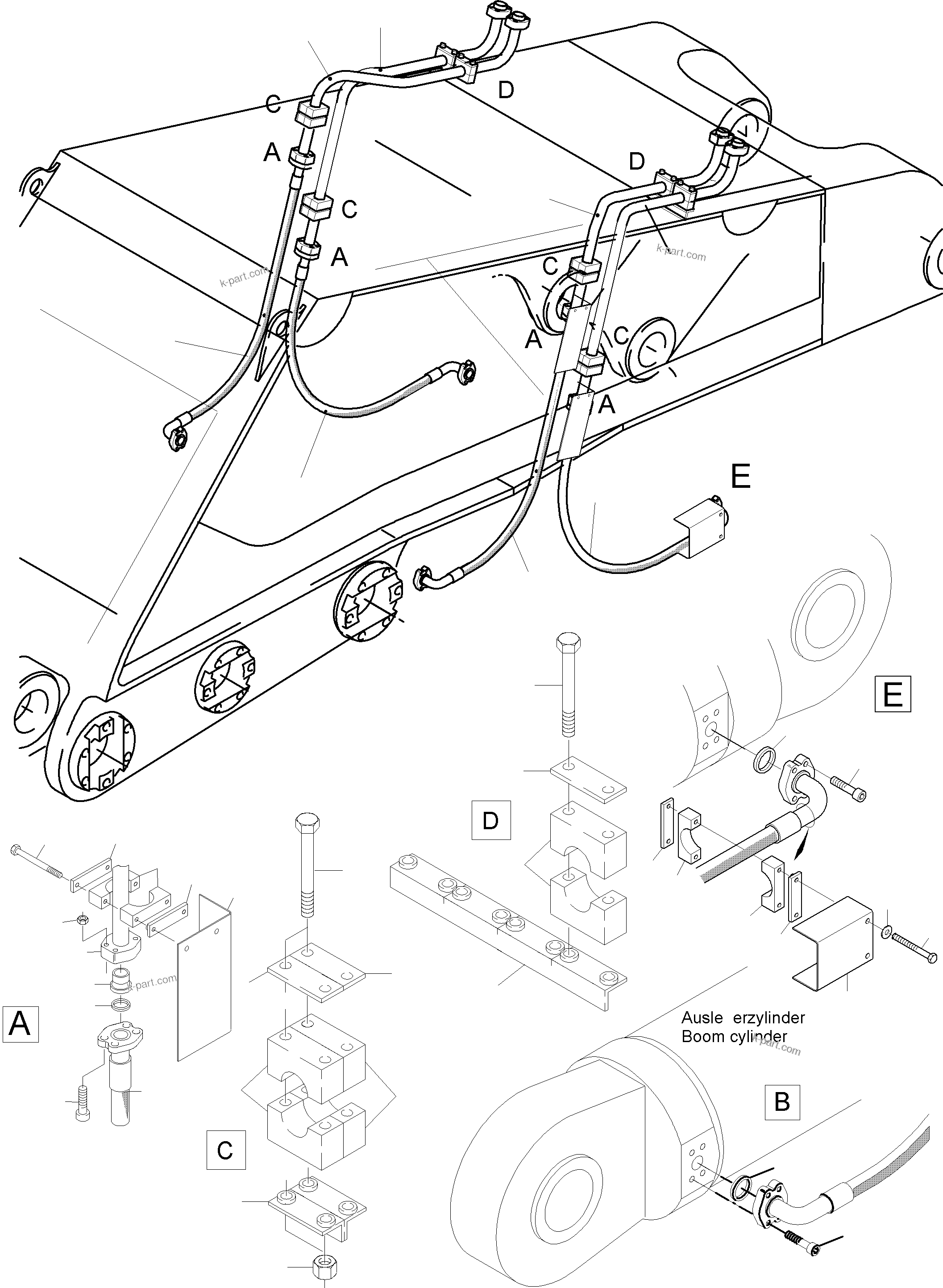 Komatsu parts book diagram for PC5500-6E S/N 15048: BOOM 7.6 M