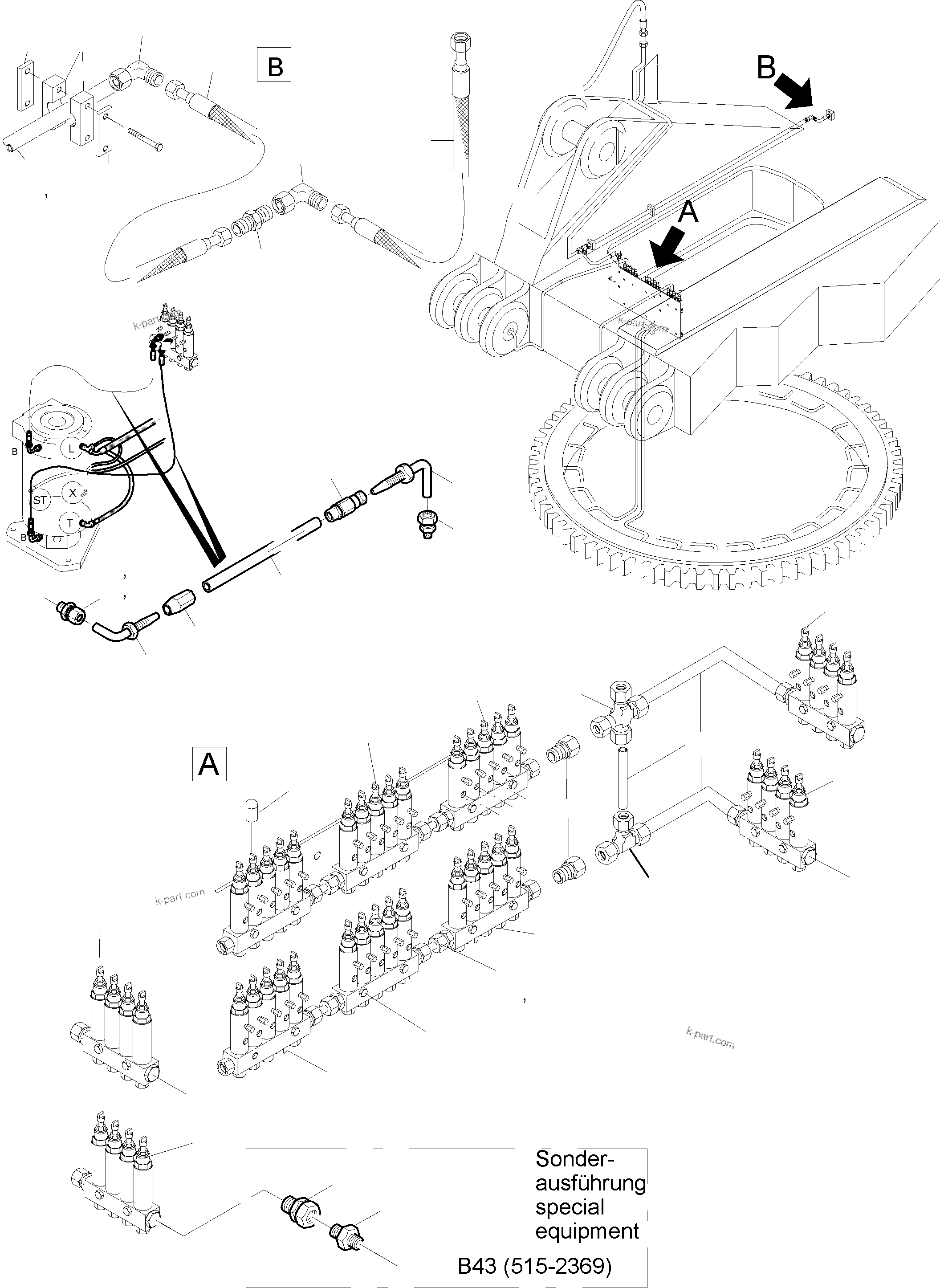 Komatsu parts book diagram for PC5500-6E S/N 15048: LUBE DISTRIBUTOR SLEW RING