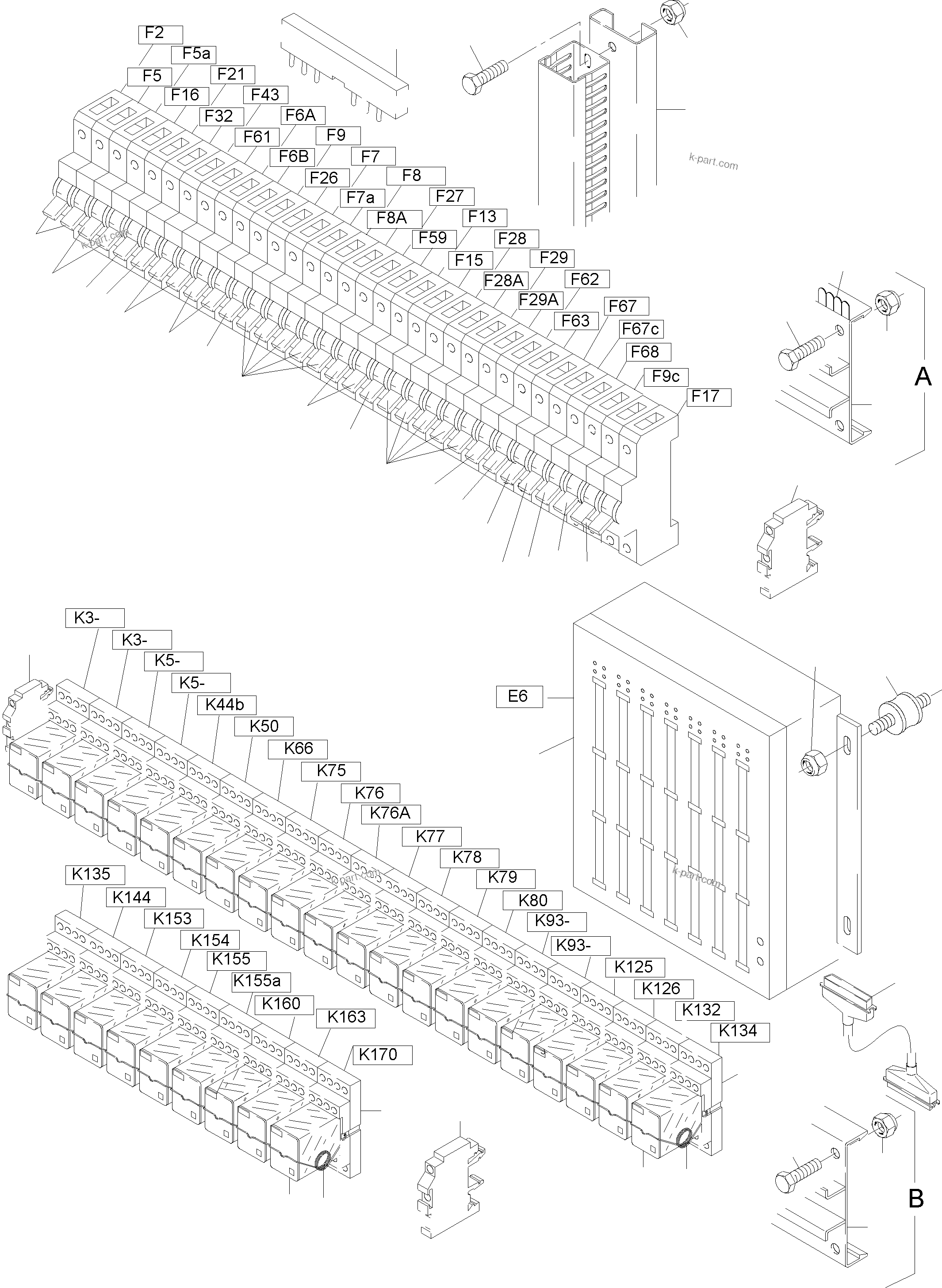 Komatsu parts book diagram for PC5500-6E S/N 15048: MAIN SWITCH BOX IN CAB SUPPORT