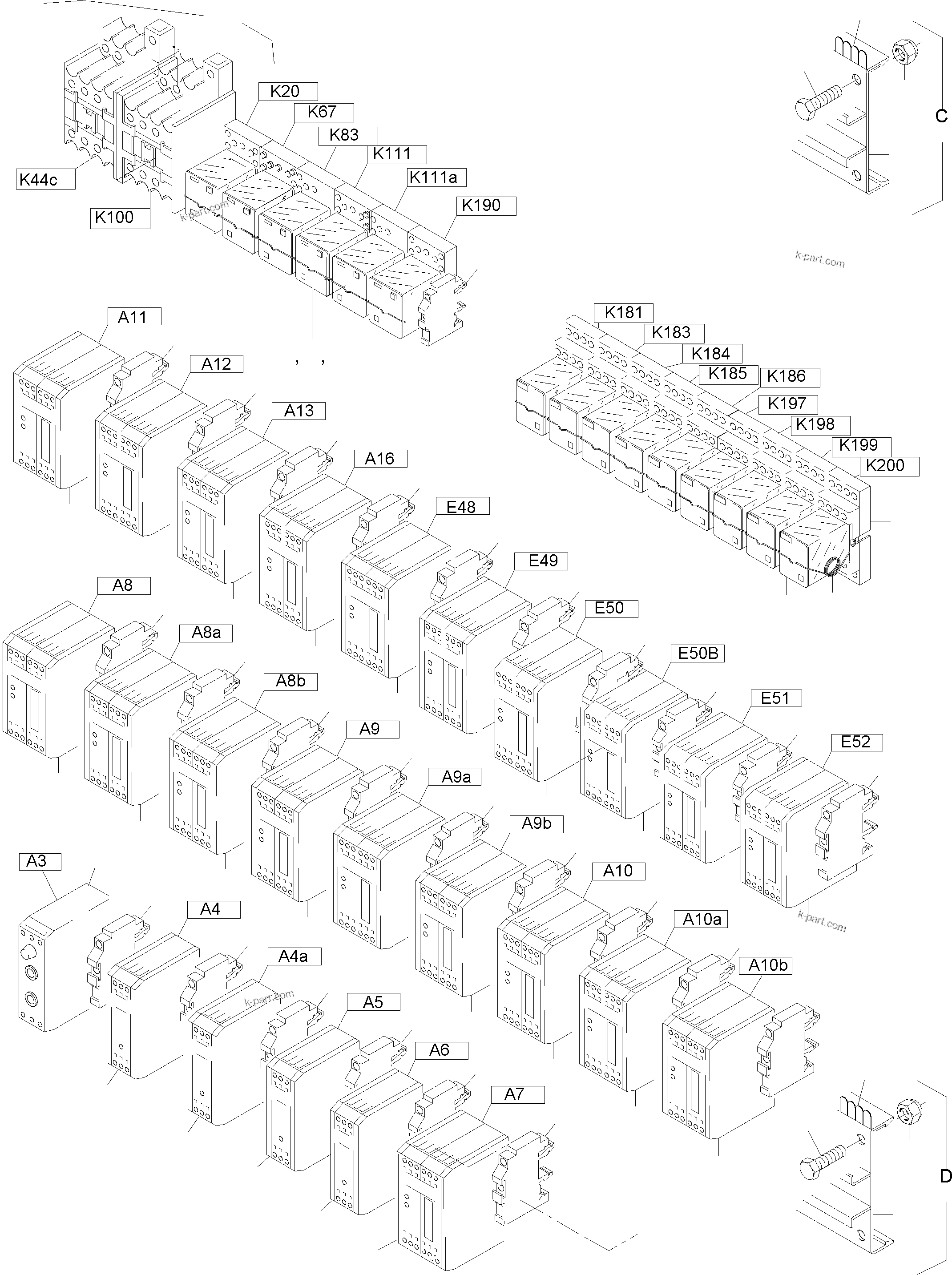 Komatsu parts book diagram for PC5500-6E S/N 15048: MAIN SWITCH BOX IN CAB SUPPORT