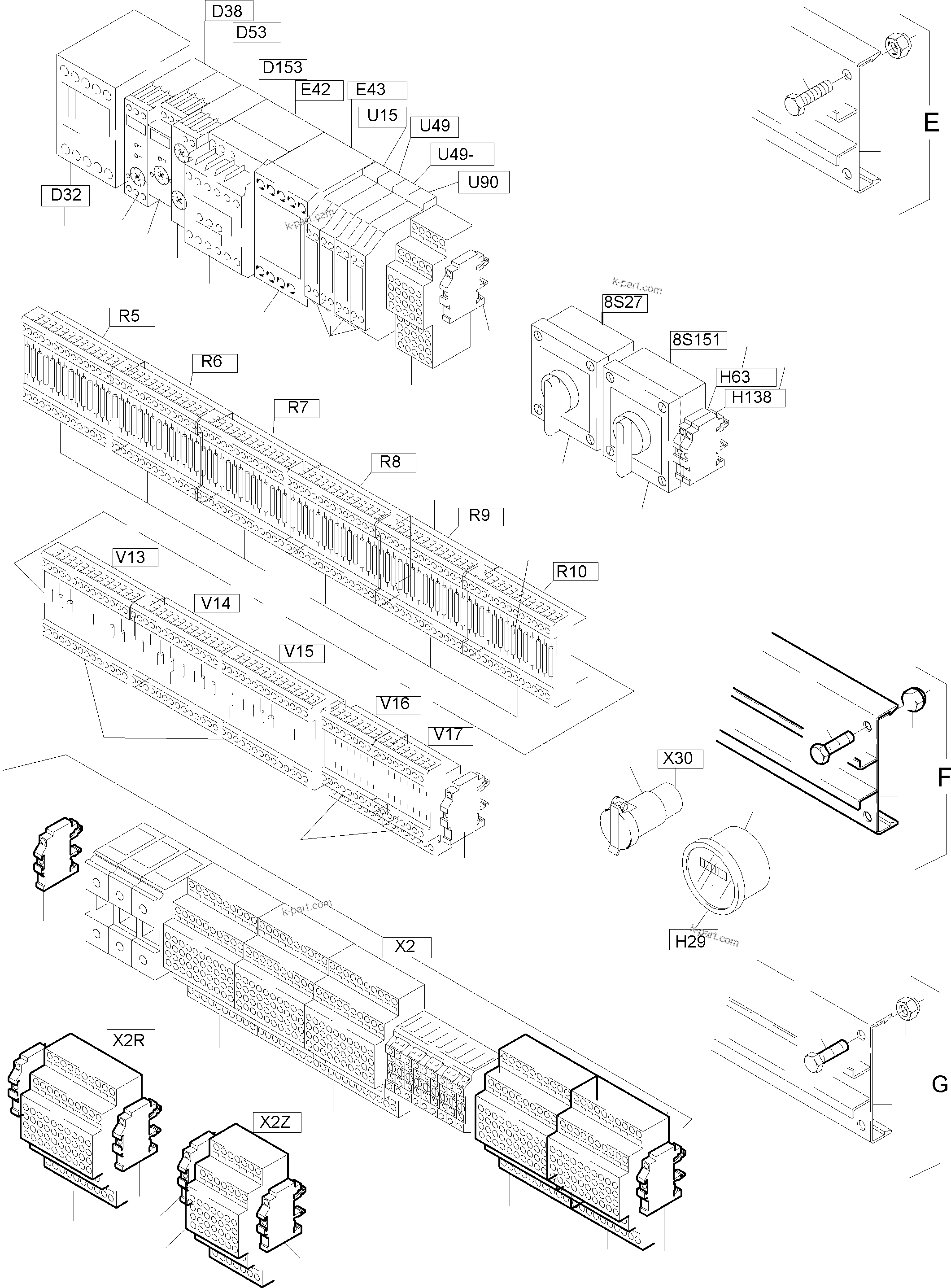 Komatsu parts book diagram for PC5500-6E S/N 15048: MAIN SWITCH BOX IN CAB SUPPORT