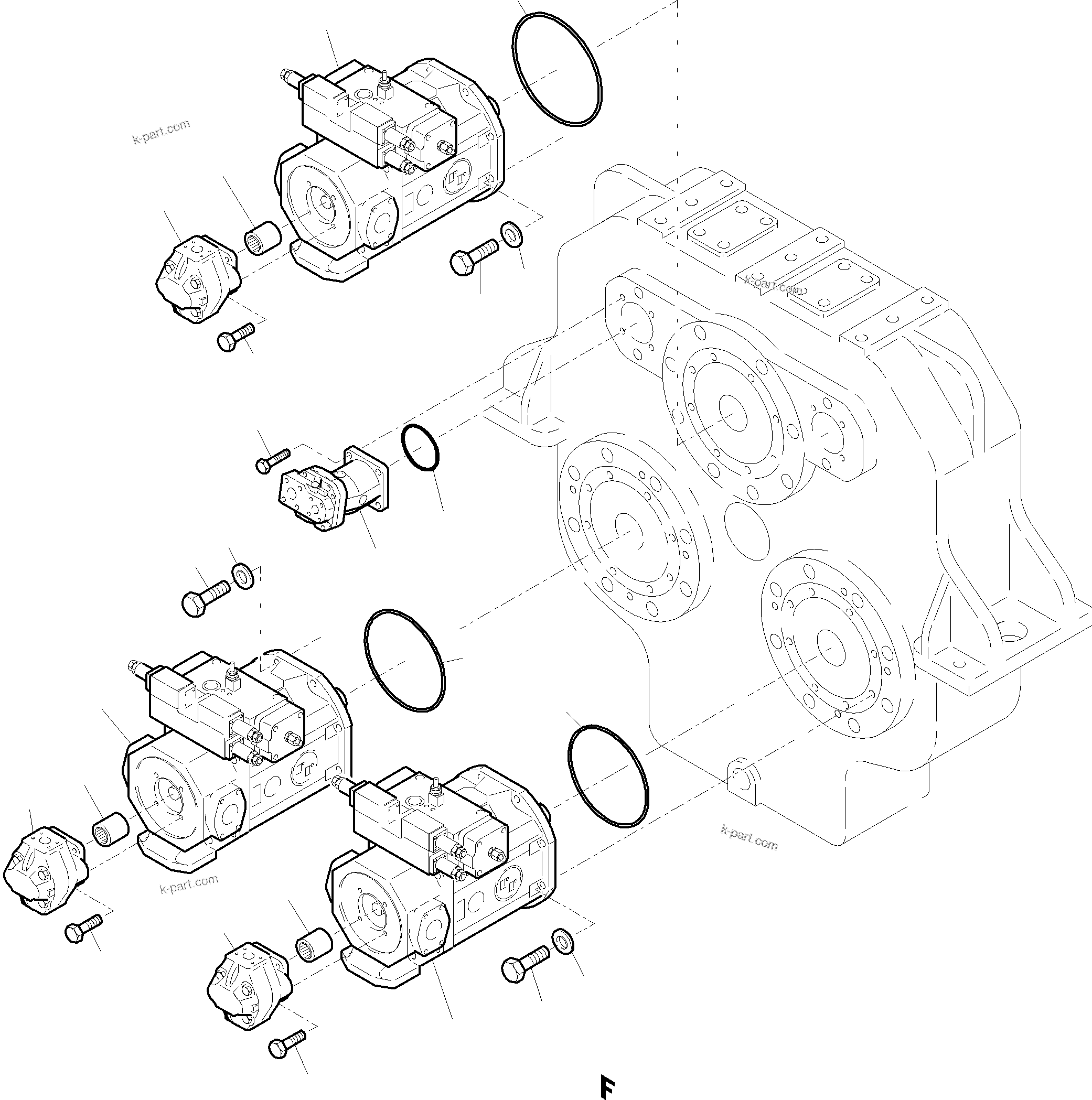 Komatsu parts book diagram for PC5500-6E S/N 15048: PUMP MOUNTING (FRONT/REAR)