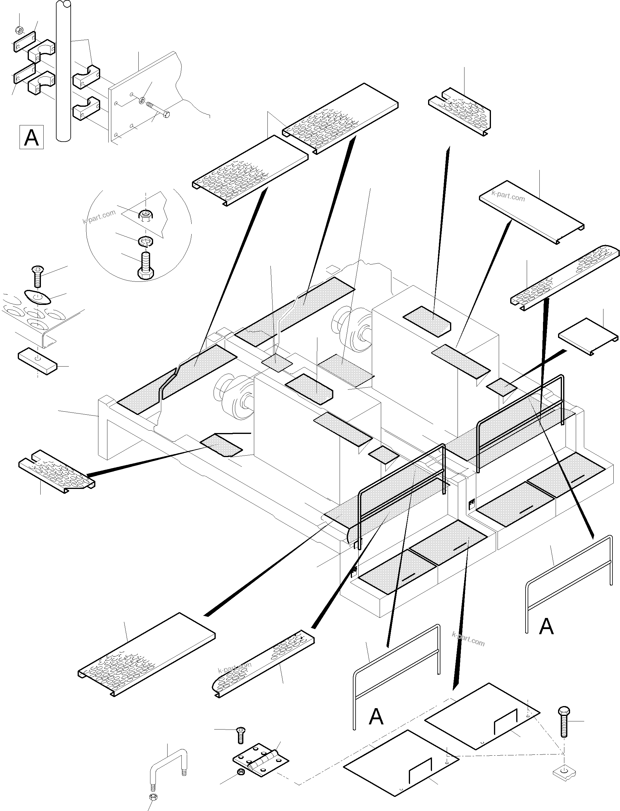 Komatsu parts book diagram for PC5500-6E S/N 15048: POWER FRAME GRATINGS