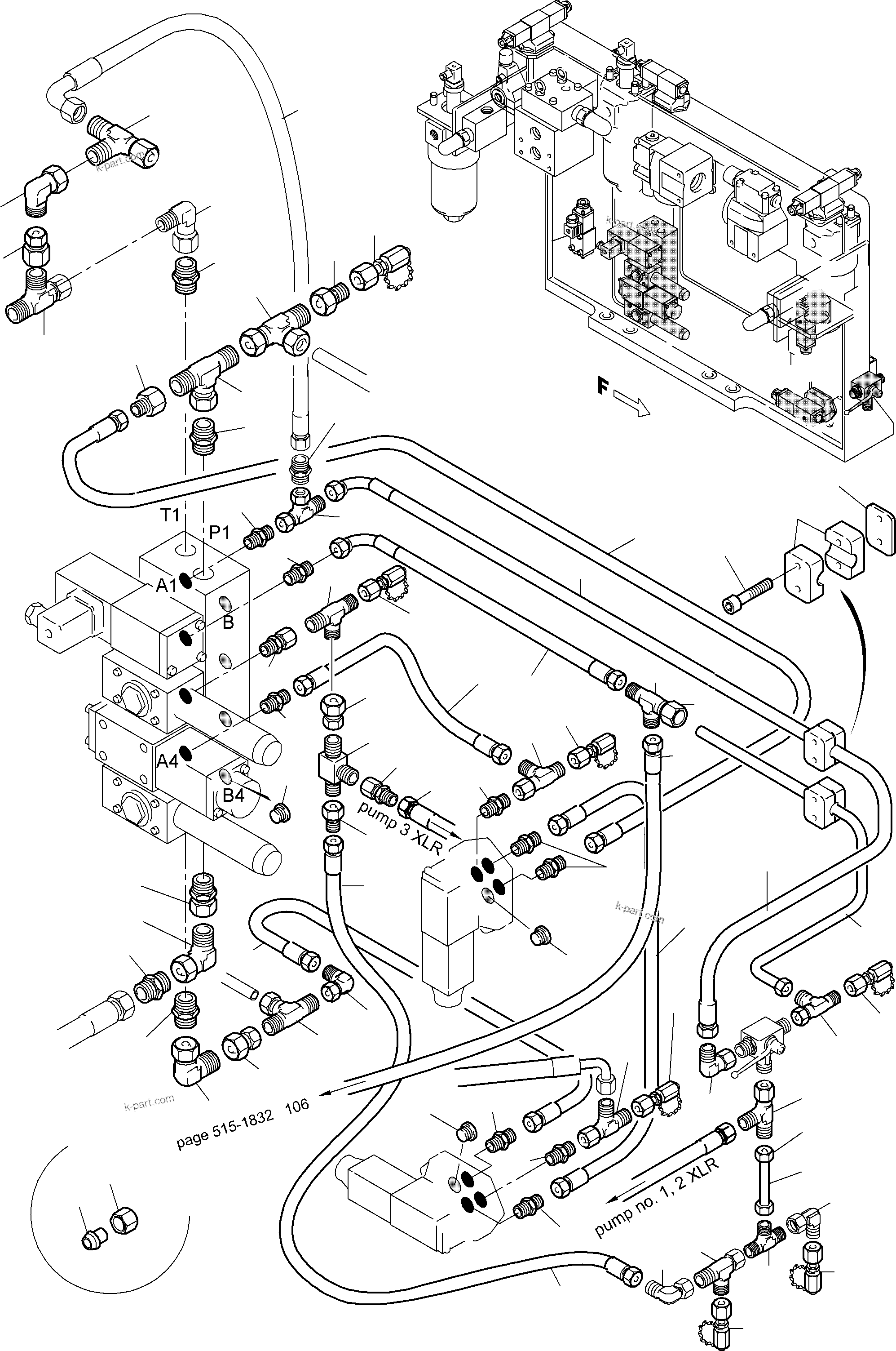 Komatsu parts book diagram for PC5500-6E S/N 15048: PIPES - CONTROL- AND FILTER PLATE, REAR