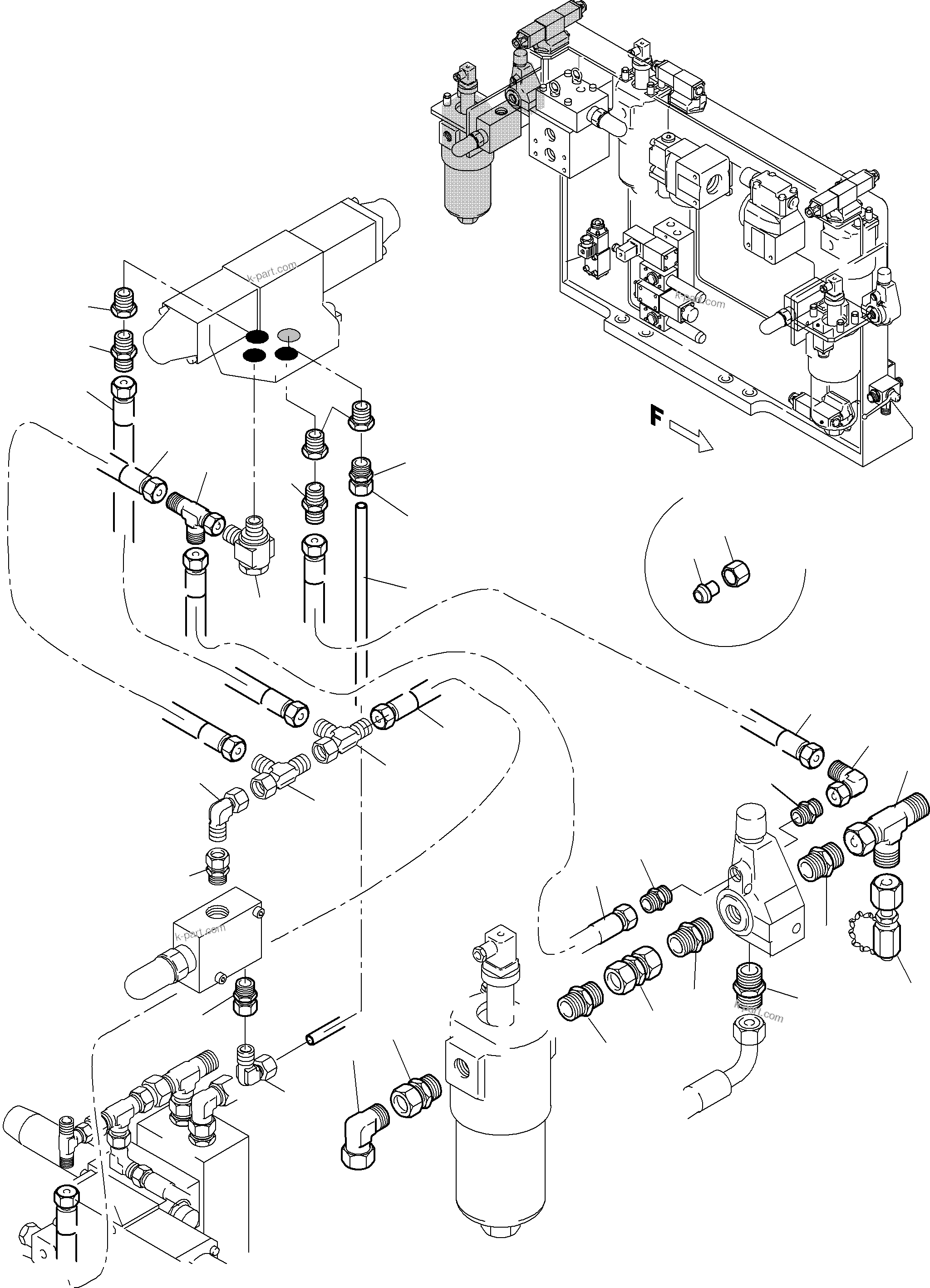 Komatsu parts book diagram for PC5500-6E S/N 15048: PIPES - CONTROL- AND FILTER PLATE, REAR