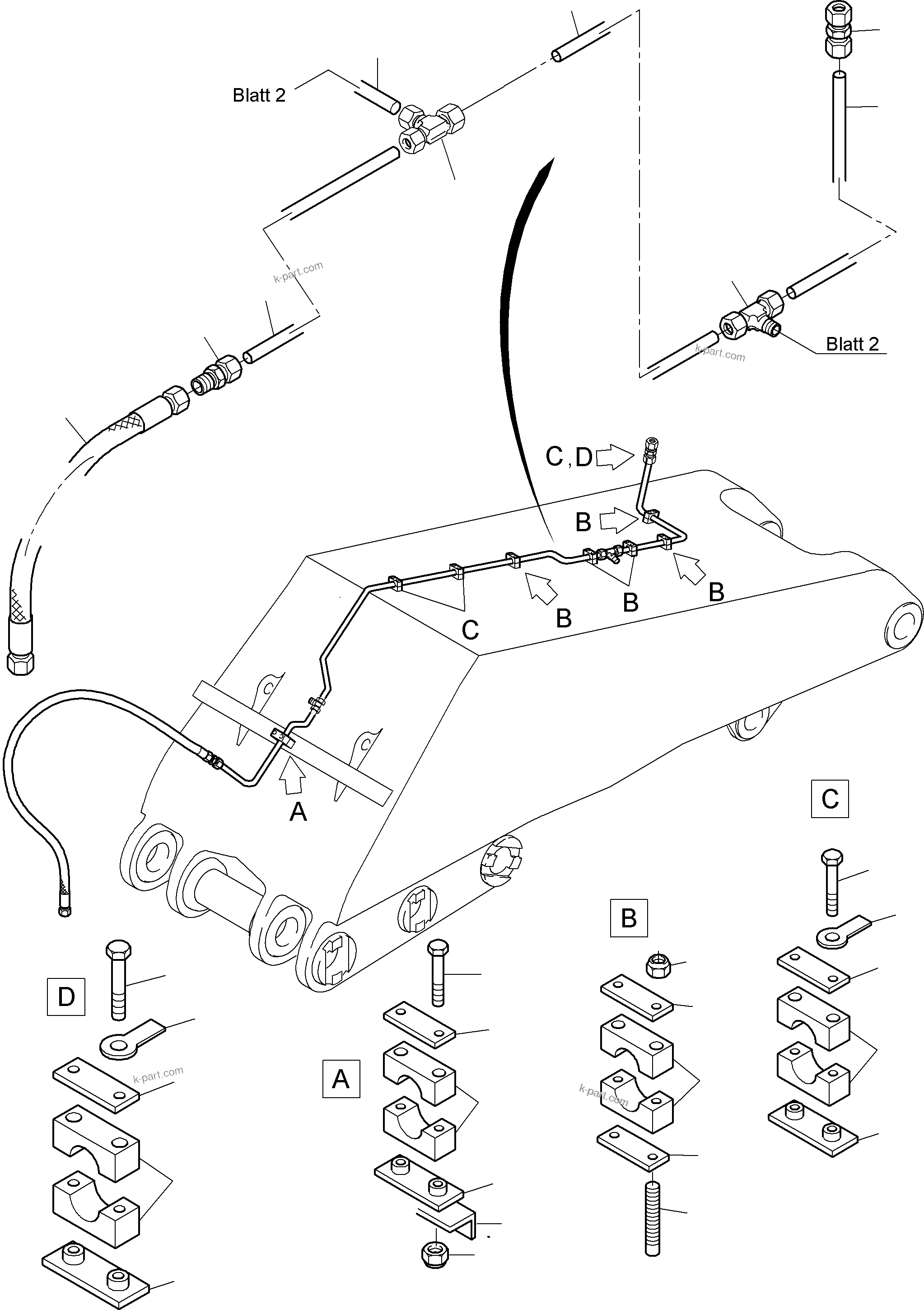 Komatsu parts book diagram for PC5500-6E S/N 15048: BOOM - CENTRAL LUBRICATION (BBE)