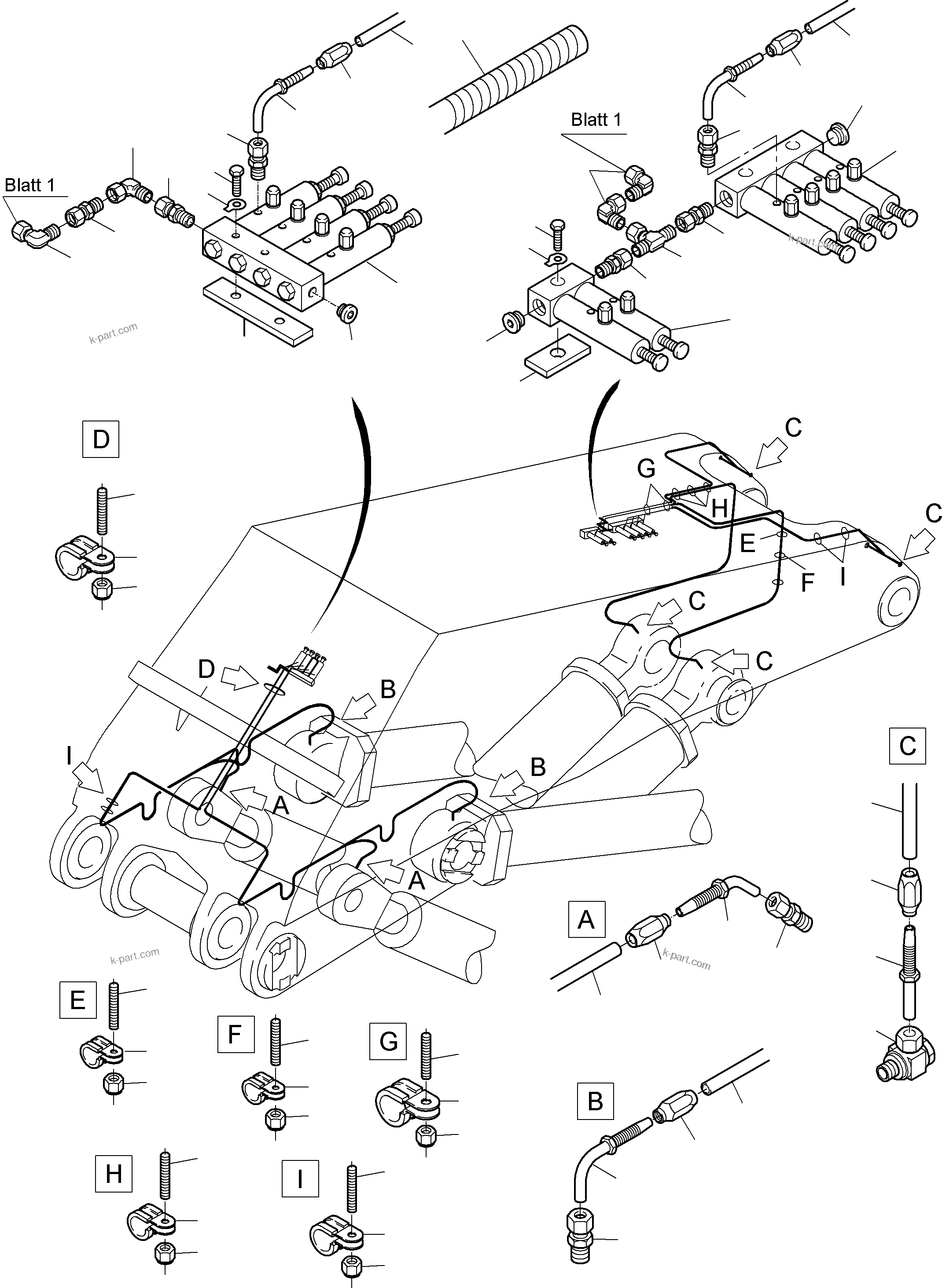 Komatsu parts book diagram for PC5500-6E S/N 15048: BOOM - CENTRAL LUBRICATION (BBE)