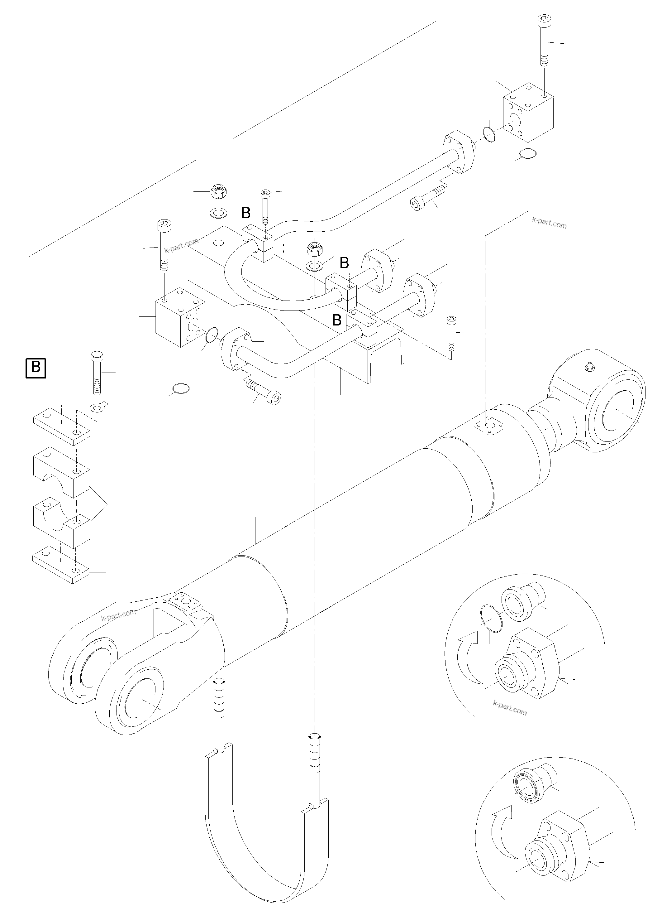 Komatsu parts book diagram for PC5500-6 S/N 15049: PIPING - BACKHOE CYLINDER R.H. / L.H.