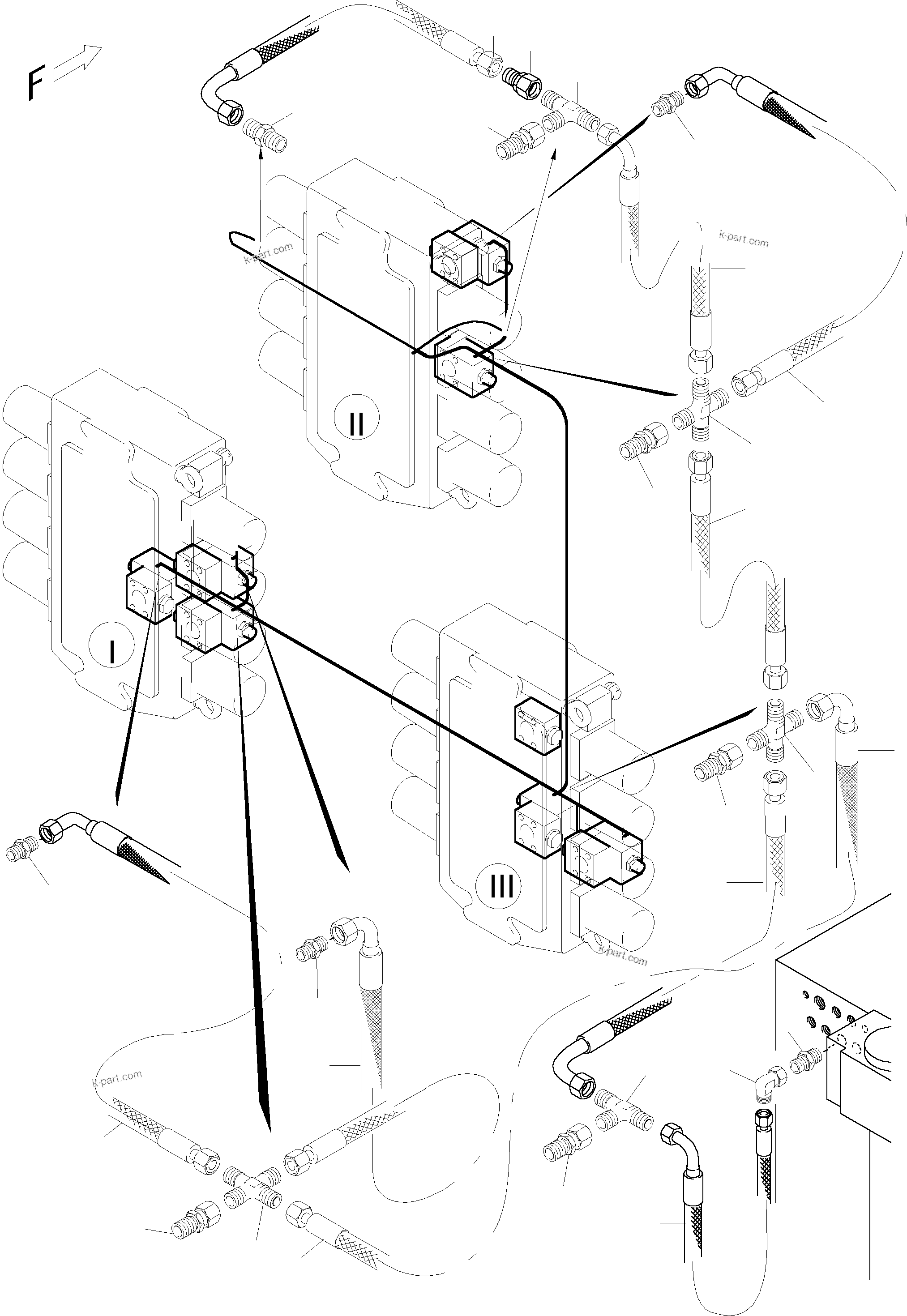 Komatsu parts book diagram for PC5500-6 S/N 15049: PIPING - SECONDARY VALVES,BE