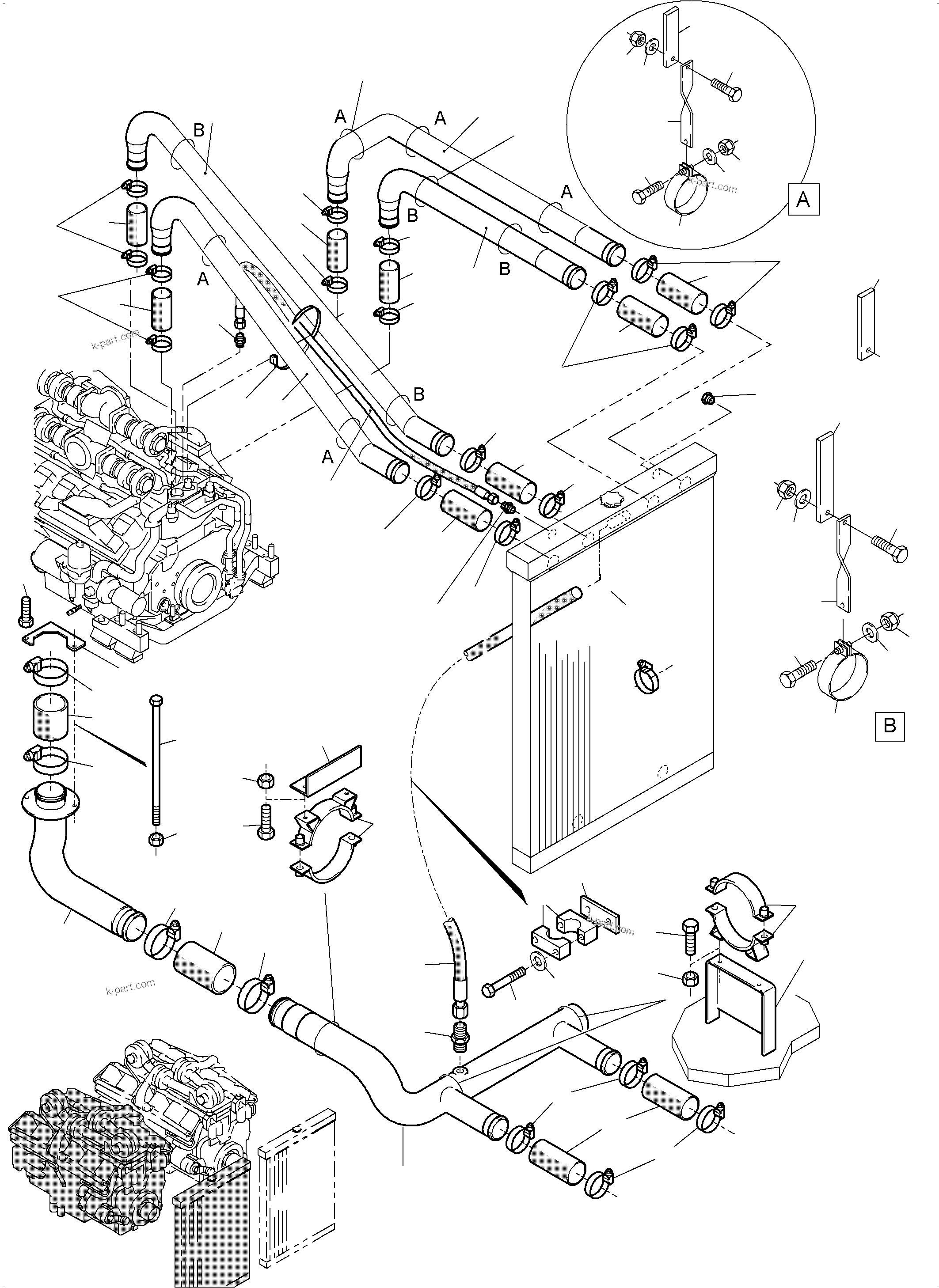 Komatsu parts book diagram for PC5500-6 S/N 15049: COOLANT WATER LINES