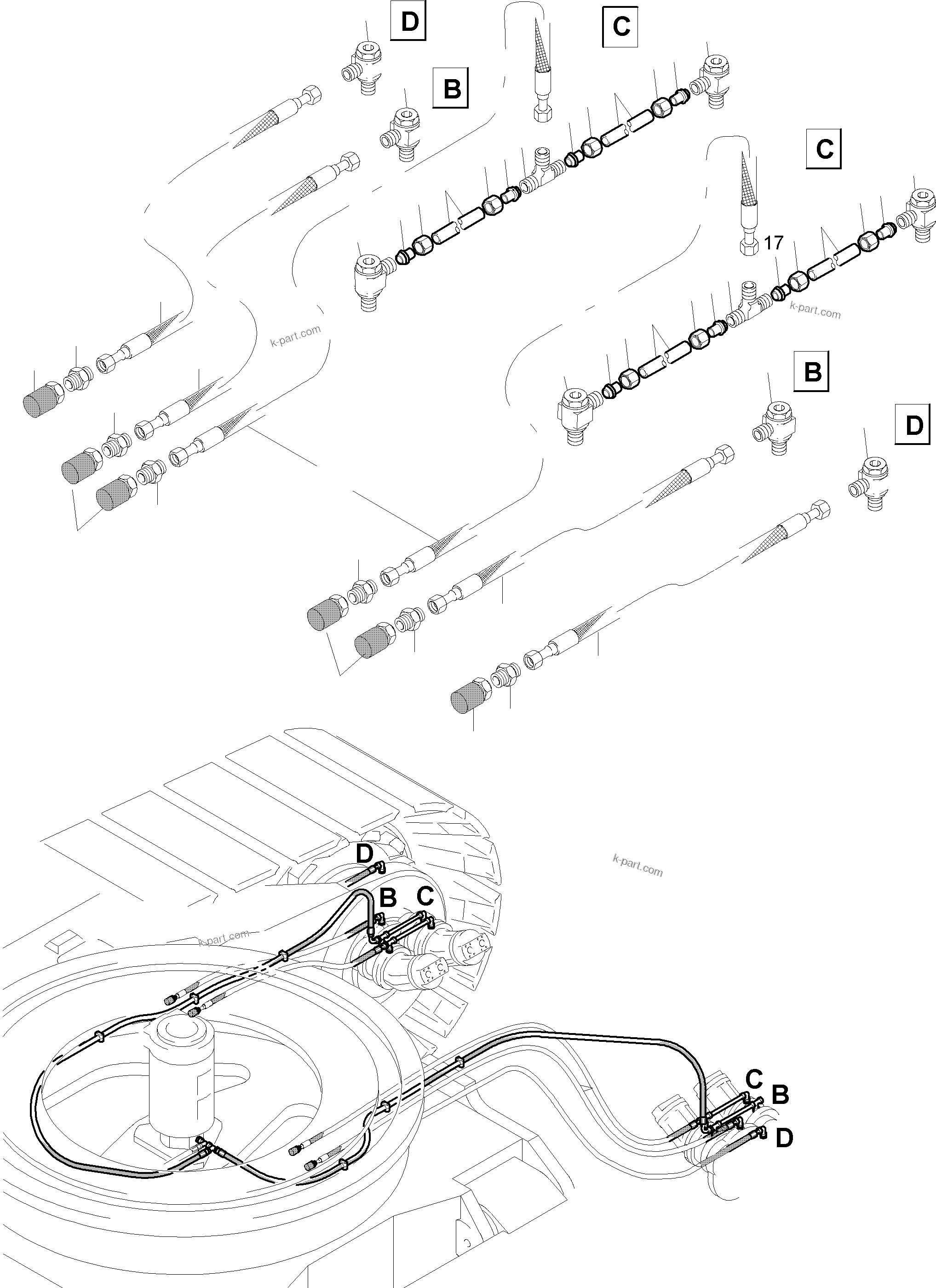 Komatsu parts book diagram for PC5500-6 S/N 15049: PIPING - PARKING BRAKE. BREATHER HOSES