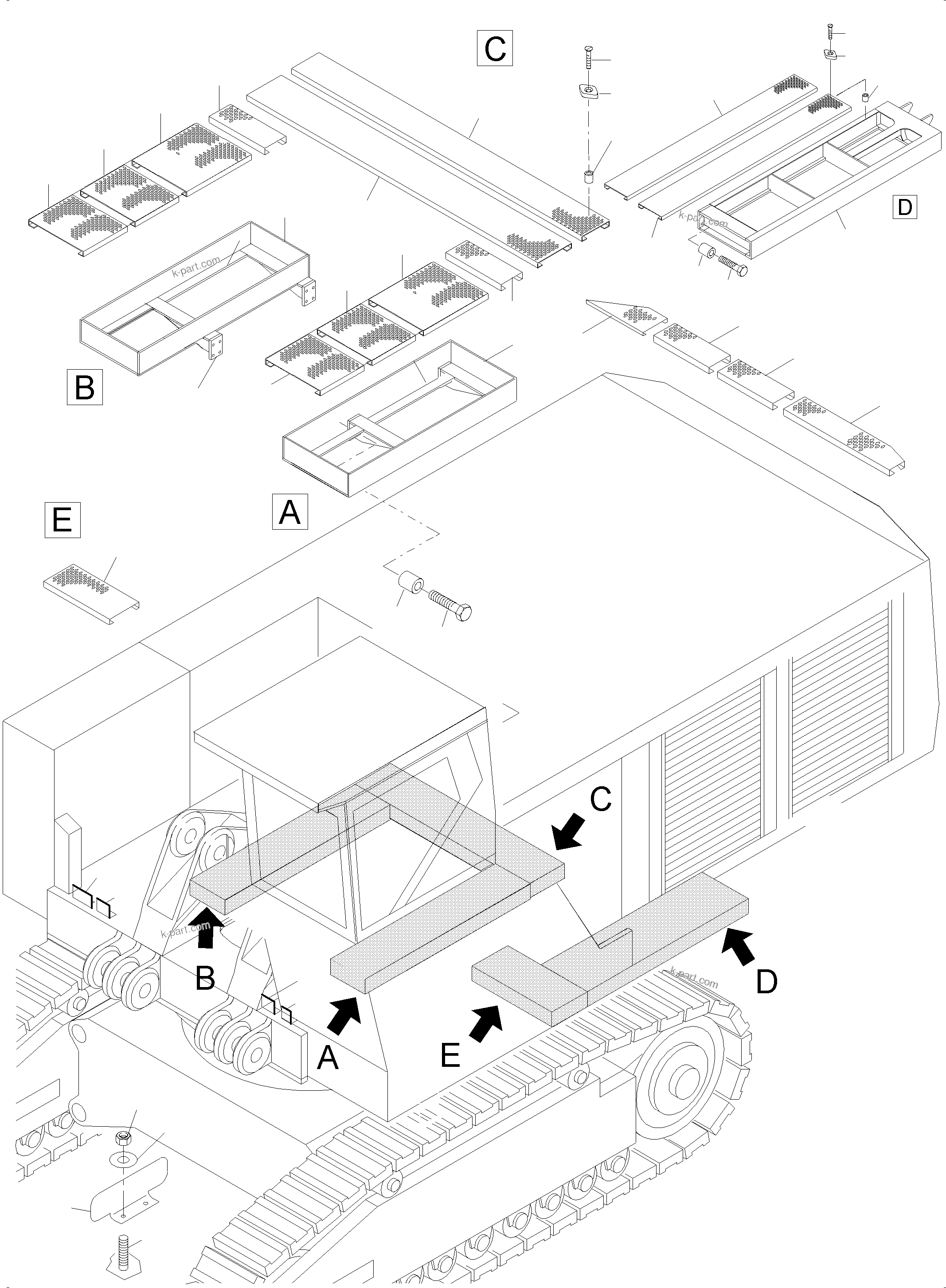 Komatsu parts book diagram for PC5500-6 S/N 15049: RAILS