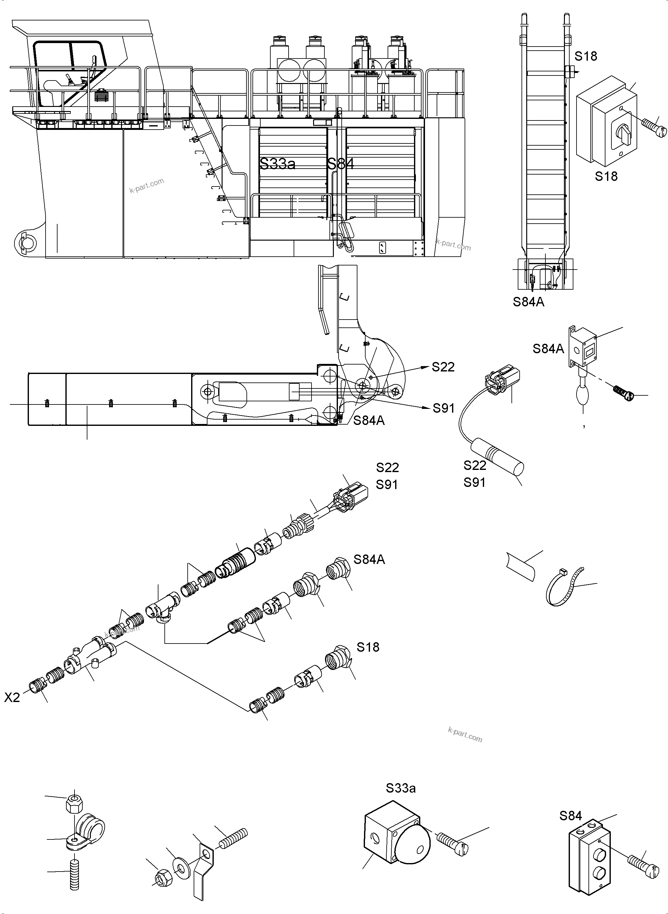 Komatsu parts book diagram for PC5500-6 S/N 15049: ELECTRIC PARTS - LADDER