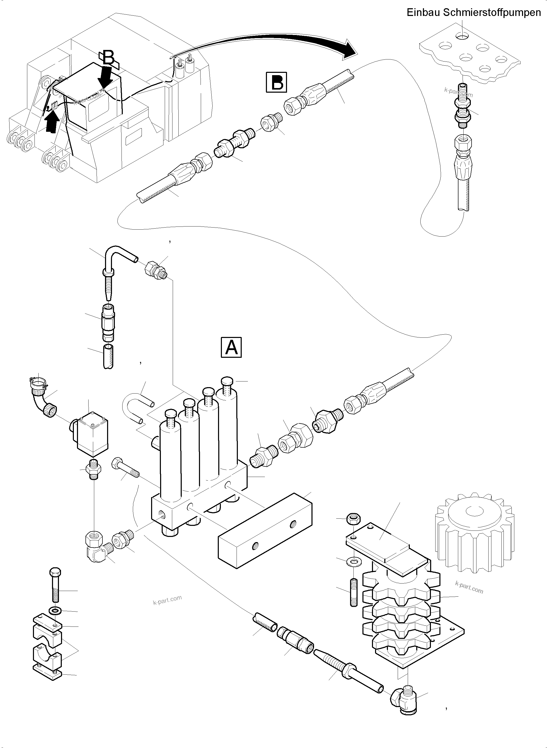 Komatsu parts book diagram for PC5500-6 S/N 15049: PINION LUBE LINES