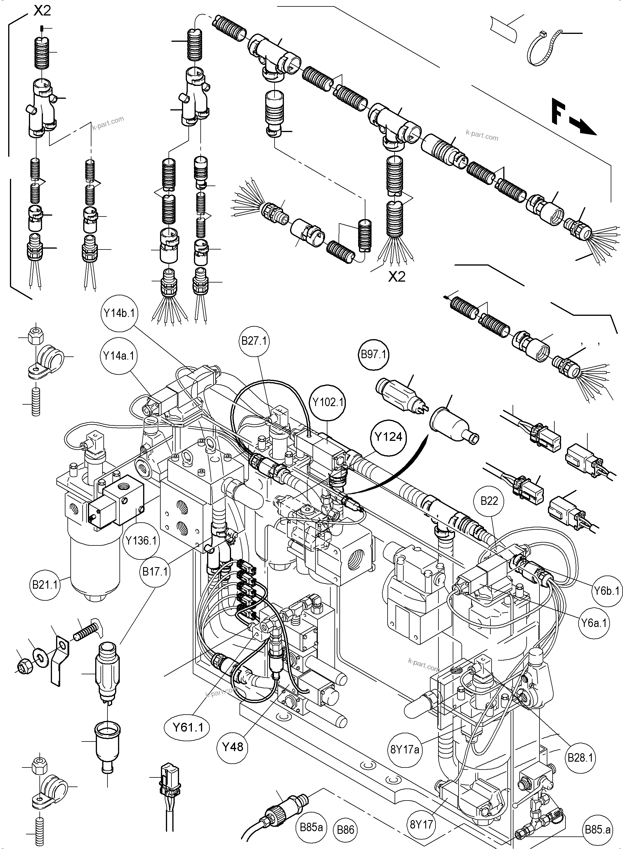 Komatsu parts book diagram for PC5500-6 S/N 15049: CABLES - CONTROL- AND FILTER PLATE, REAR