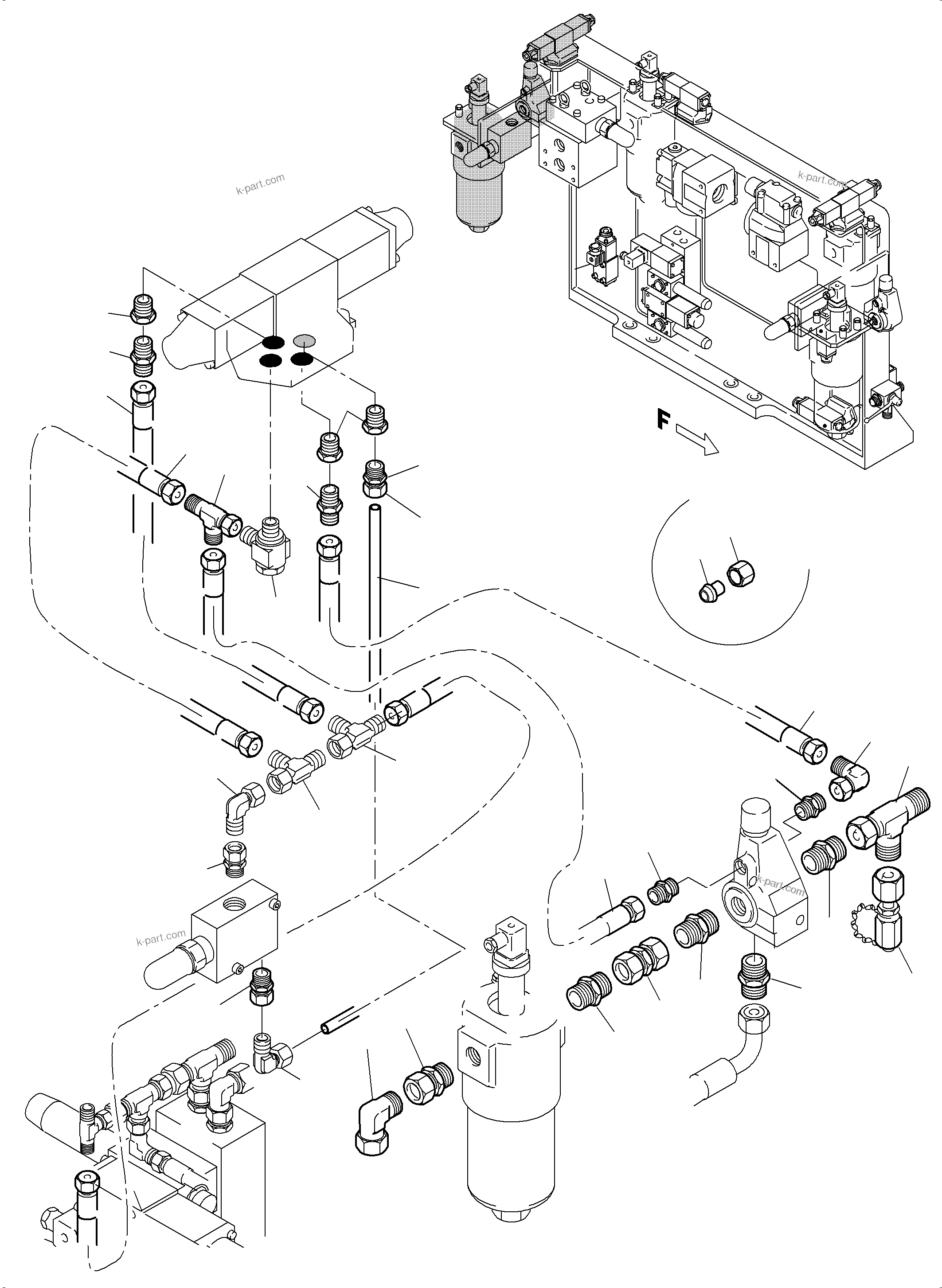 Komatsu parts book diagram for PC5500-6 S/N 15049: PIPES - CONTROL- AND FILTER PLATE, REAR