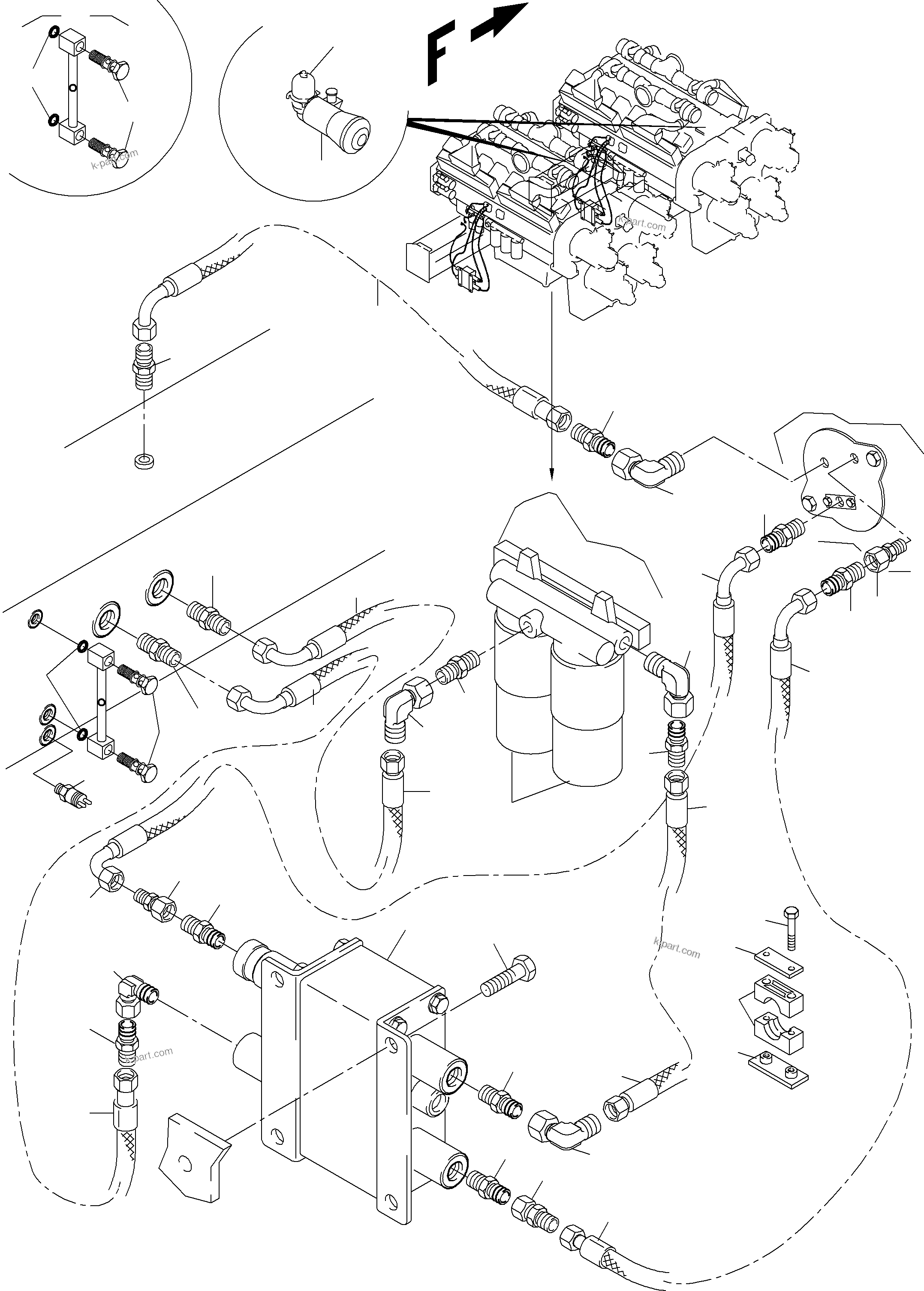 Komatsu parts book diagram for PC5500-6 S/N 15049: LINES FOR FEED PUMP - ENGINE OIL