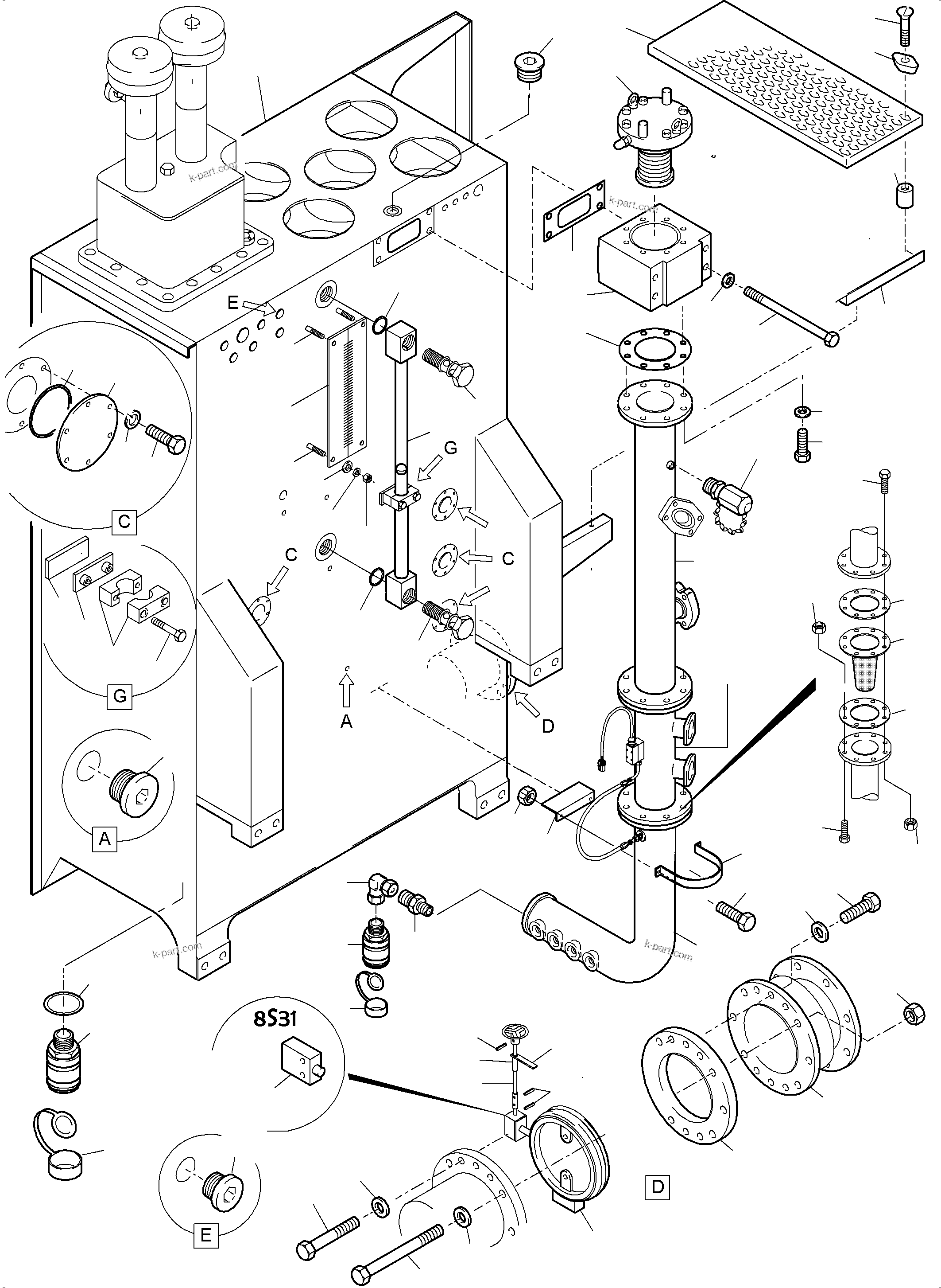 Komatsu parts book diagram for PC5500-6 S/N 15049: MAIN OIL TANK