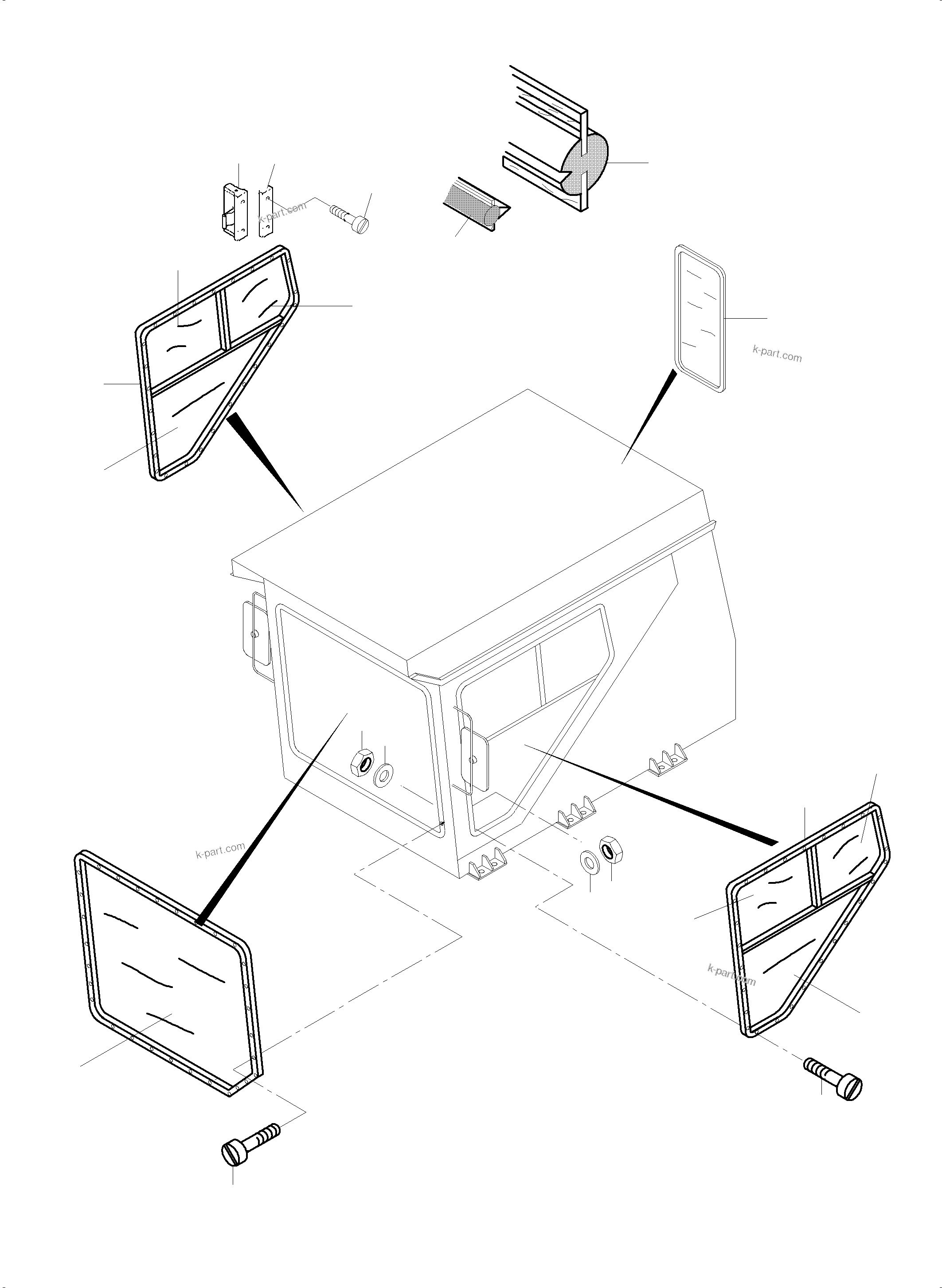 Komatsu parts book diagram for PC5500-6 S/N 15056: OPERATOR'S CAB - GLAZING