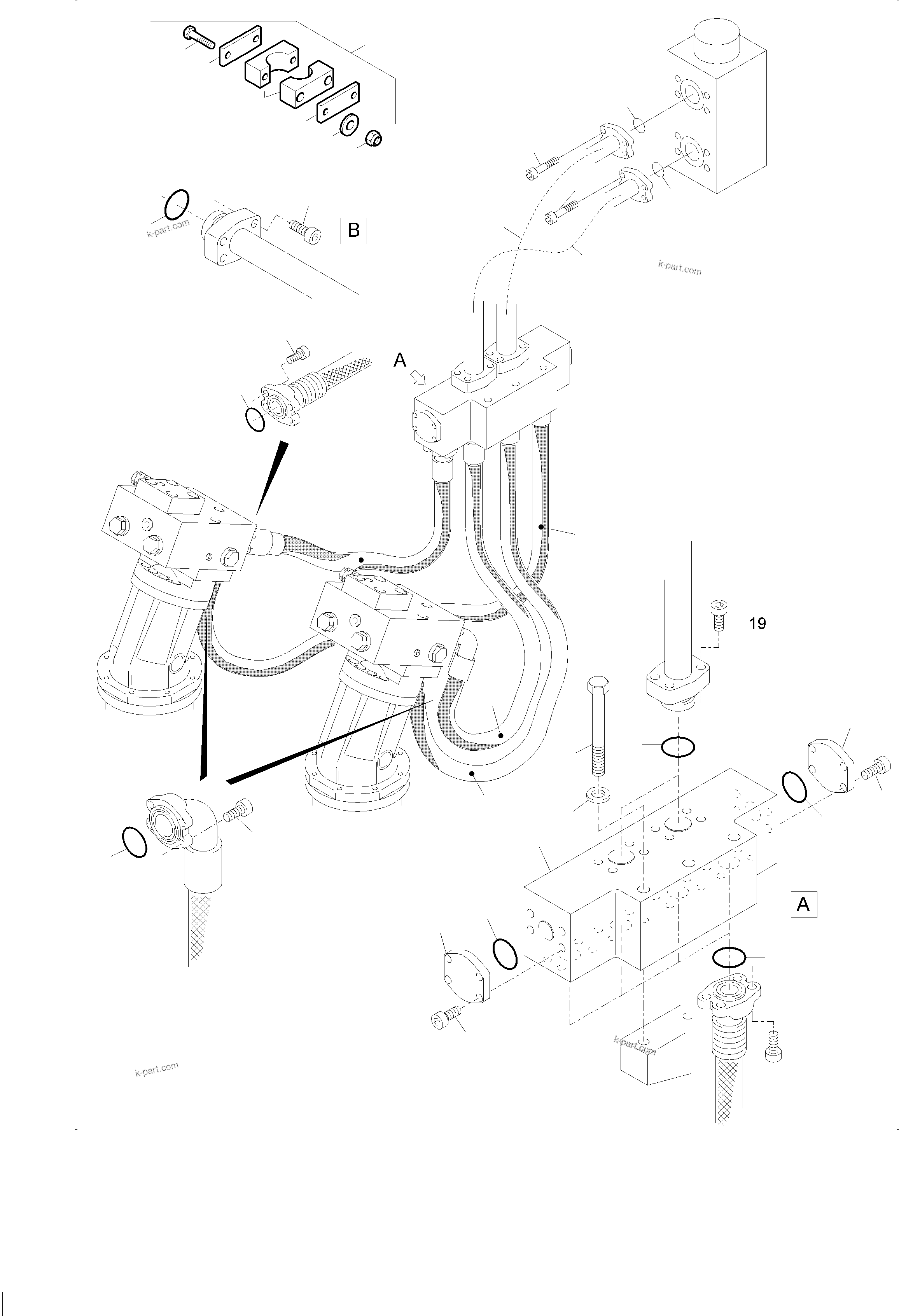 Komatsu parts book diagram for PC5500-6 S/N 15056: PRESSURE LINES - SLEW GEAR