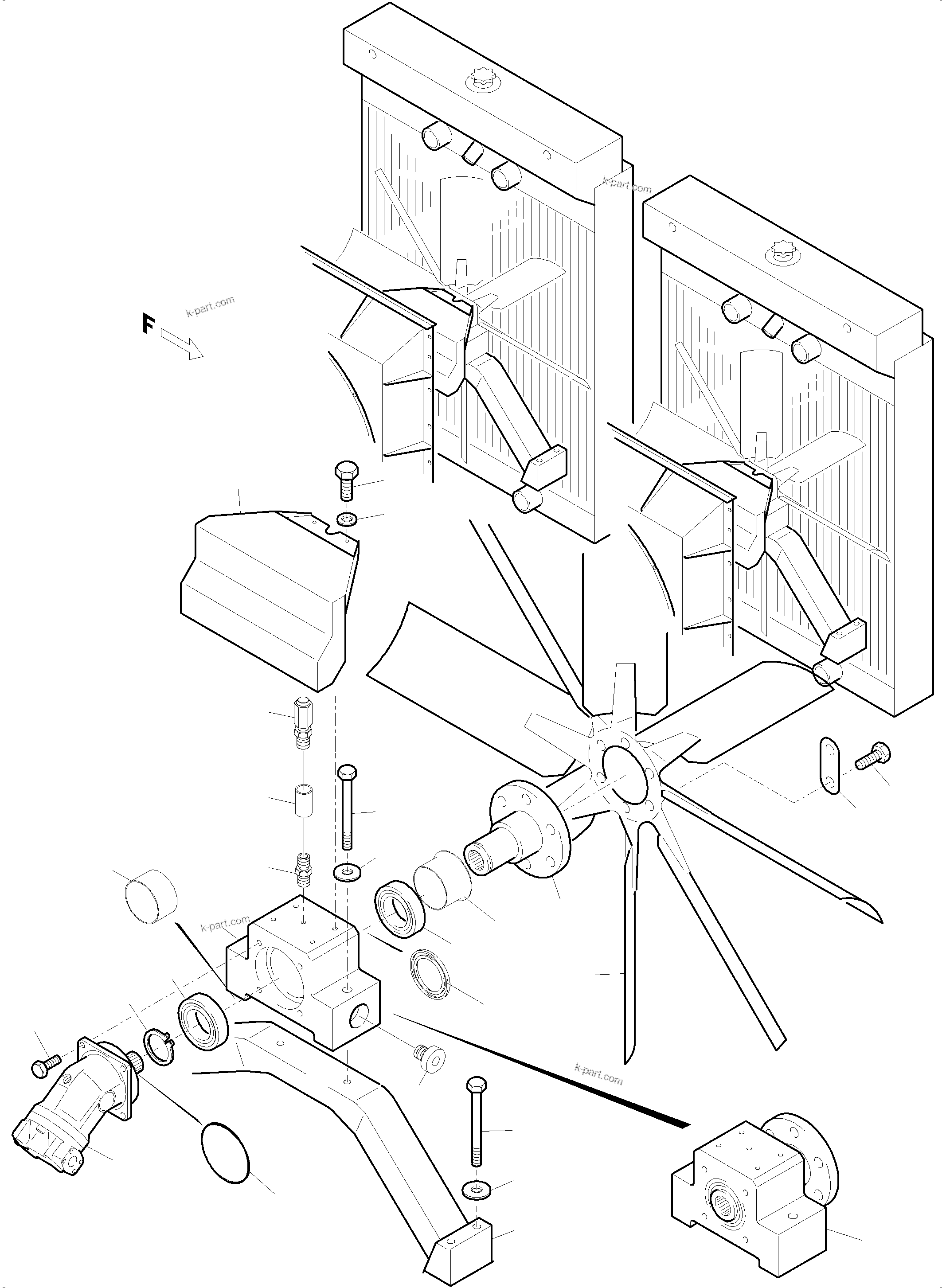 Komatsu parts book diagram for PC5500-6 S/N 15056: RADIATOR - FAN DRIVE (FRONT/REAR)