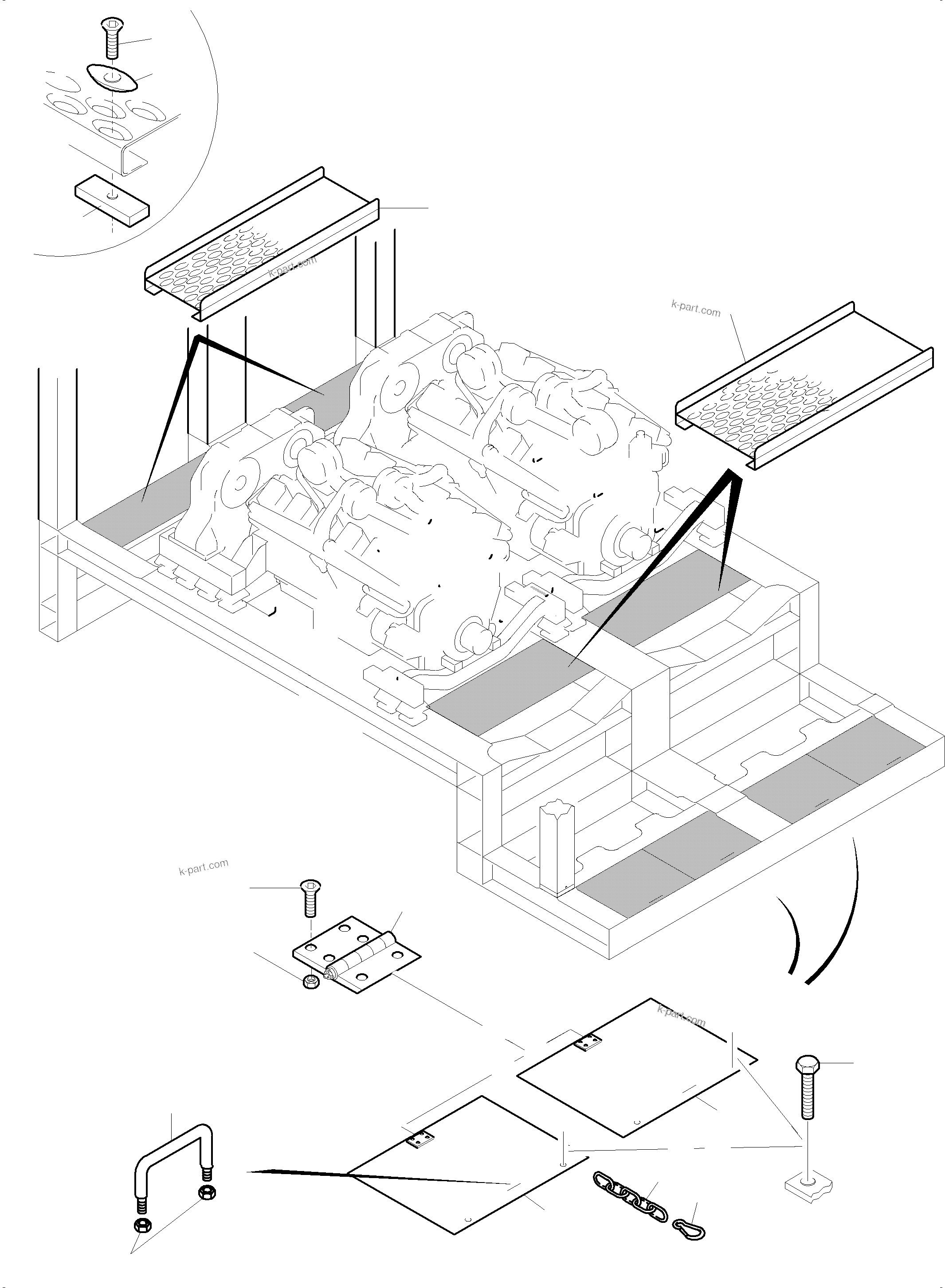 Komatsu parts book diagram for PC5500-6 S/N 15056: POWER FRAME - GRATINGS
