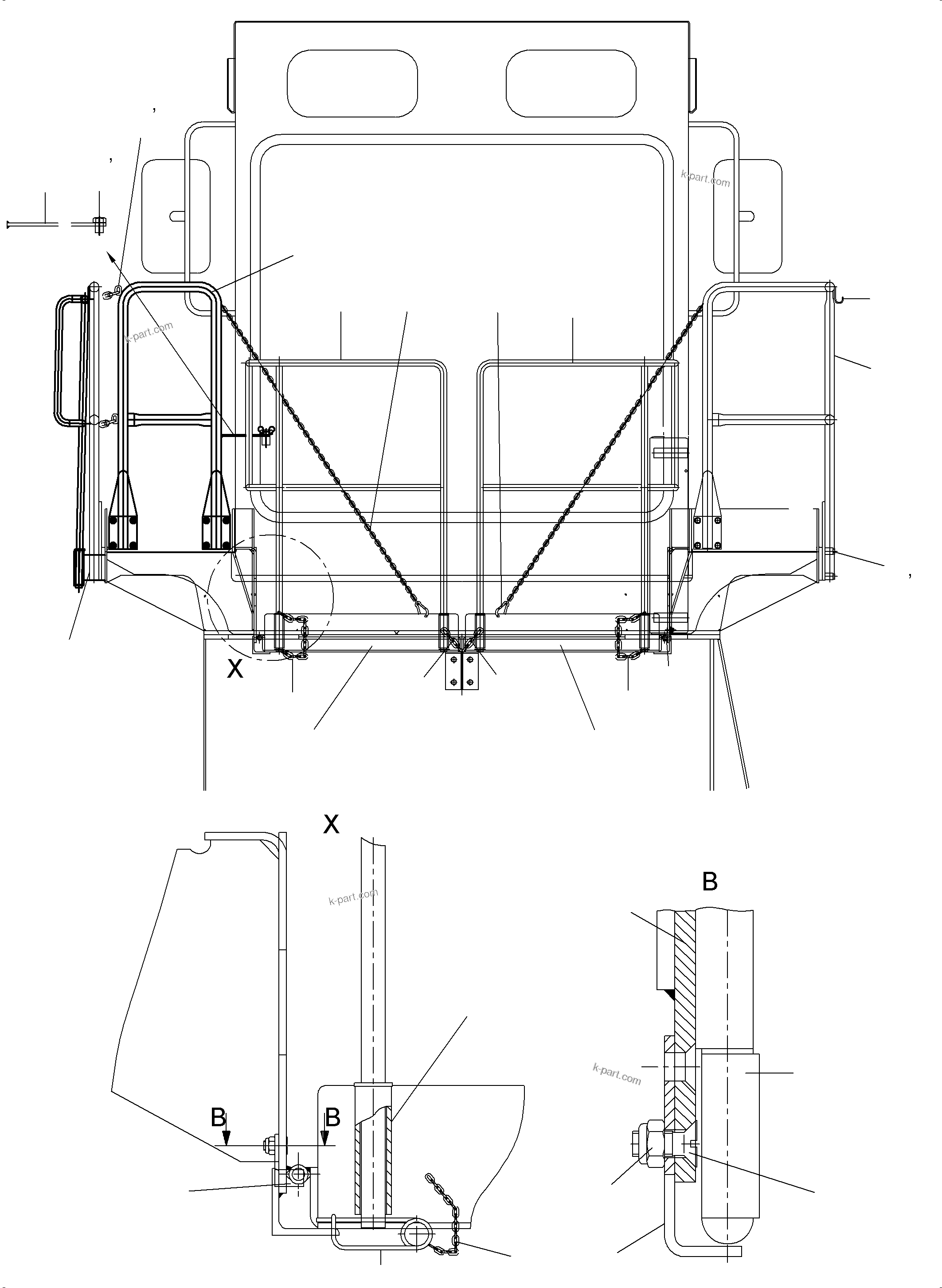 Komatsu parts book diagram for PC5500-6 S/N 15056: CABIN FRONT PLATFORM