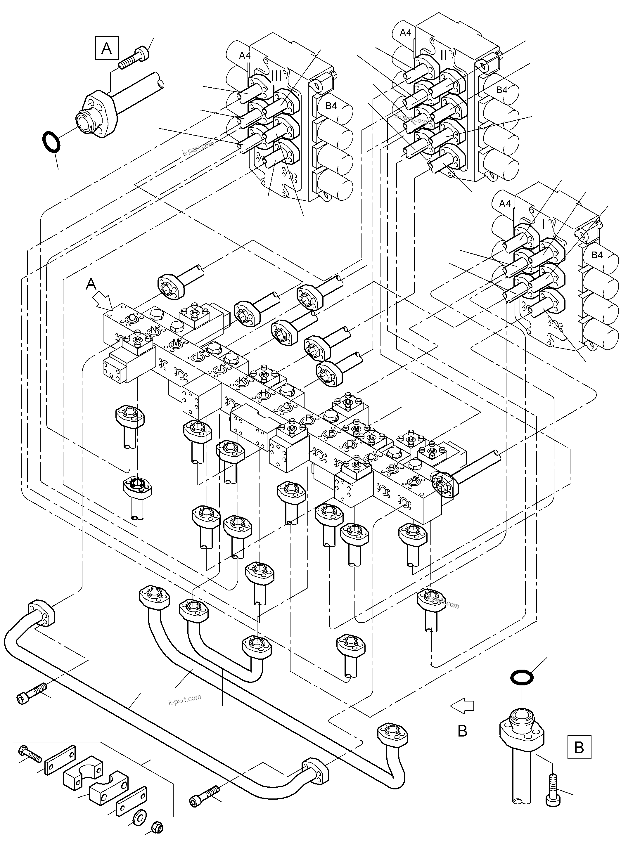 Komatsu parts book diagram for PC5500-6 S/N 15056: PRESSURE LINES, CONTROL BLOCKS - MANIFOLD BBE