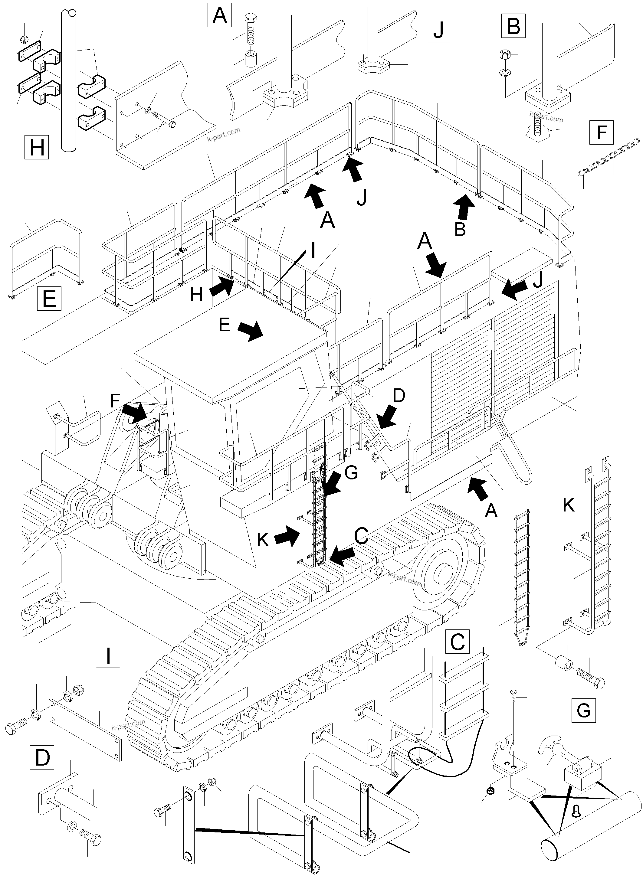 Komatsu parts book diagram for PC5500-6 S/N 15056: RAILS