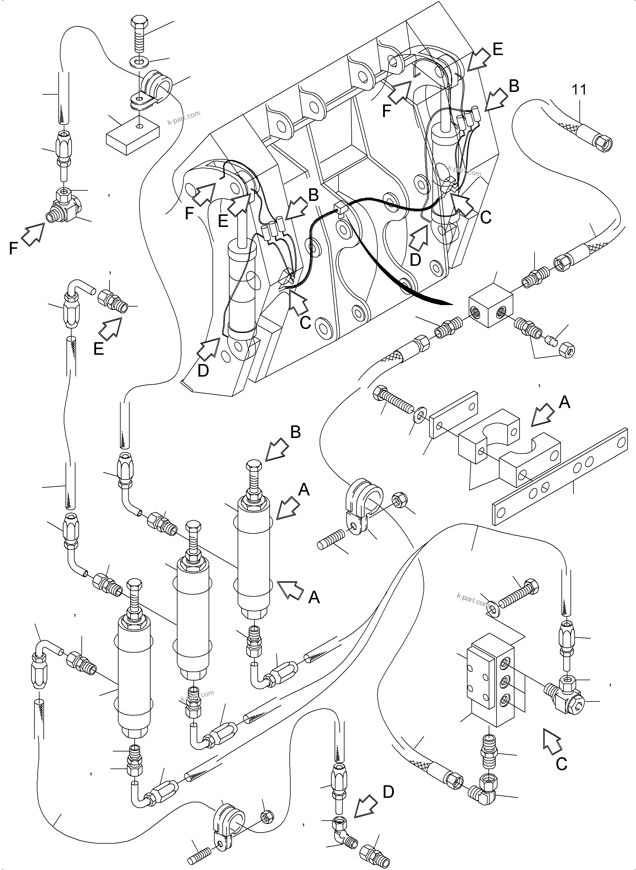 Komatsu parts book diagram for PC5500-6 S/N 15056: CENTRAL LUBRICATION - BULLCLAM, BR 4570