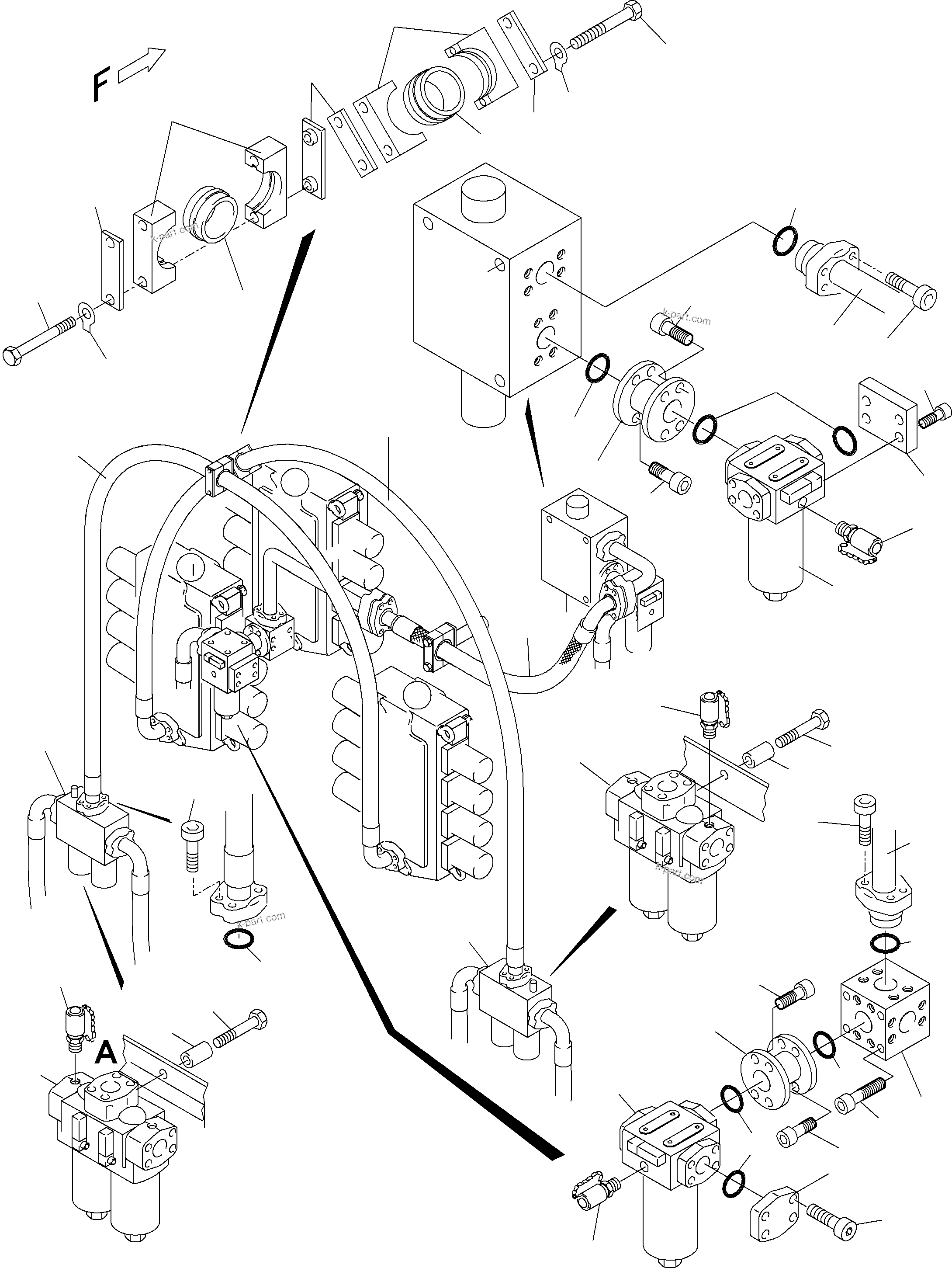 Komatsu parts book diagram for PC5500-6 S/N 15056: PRESSURE LINES, H.P. FILTER - CONTROL BLOCKS