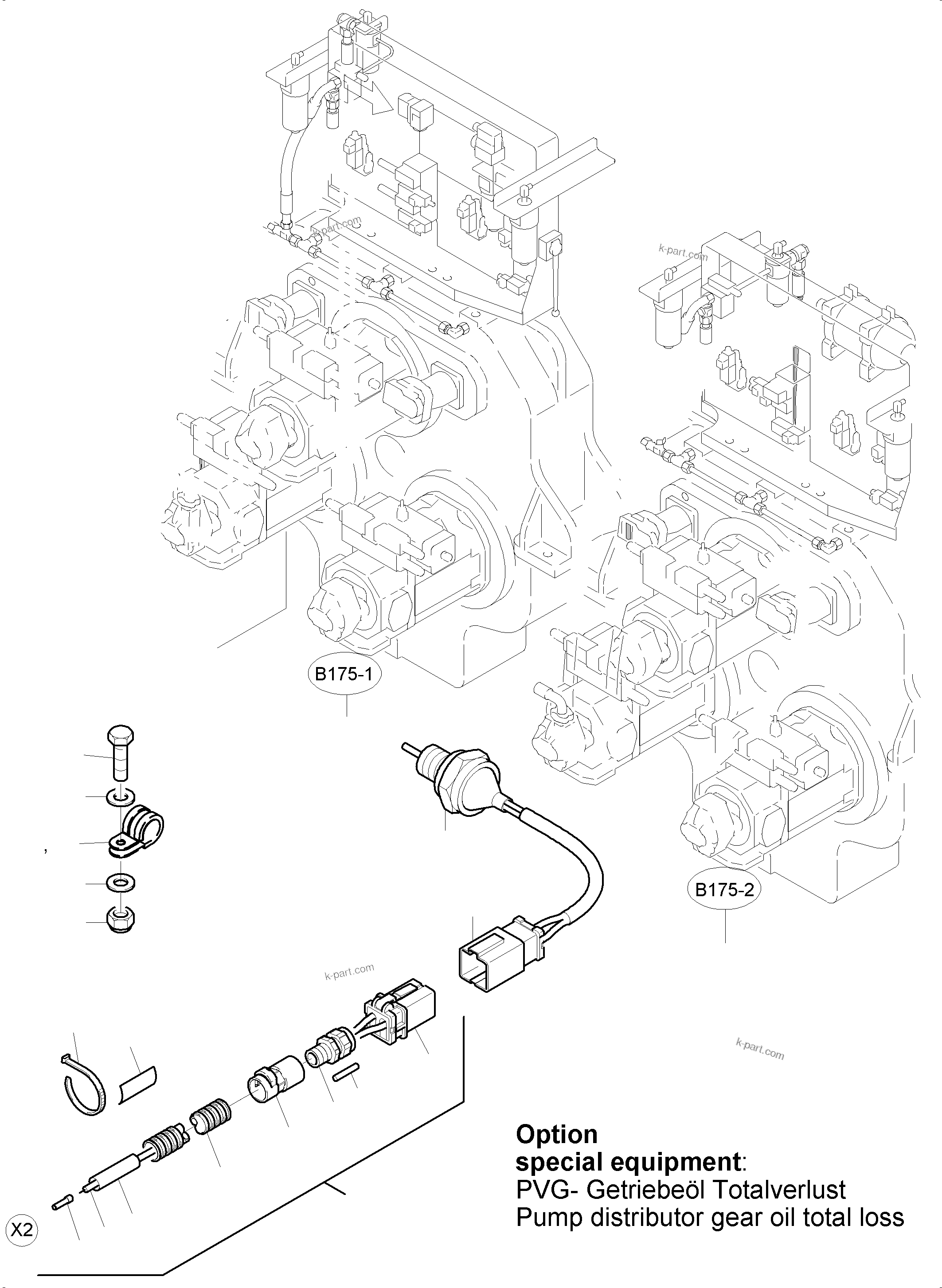 Komatsu parts book diagram for PC5500-6 S/N 15056: CABLES - PUMP DISTRIBUTOR GEAR