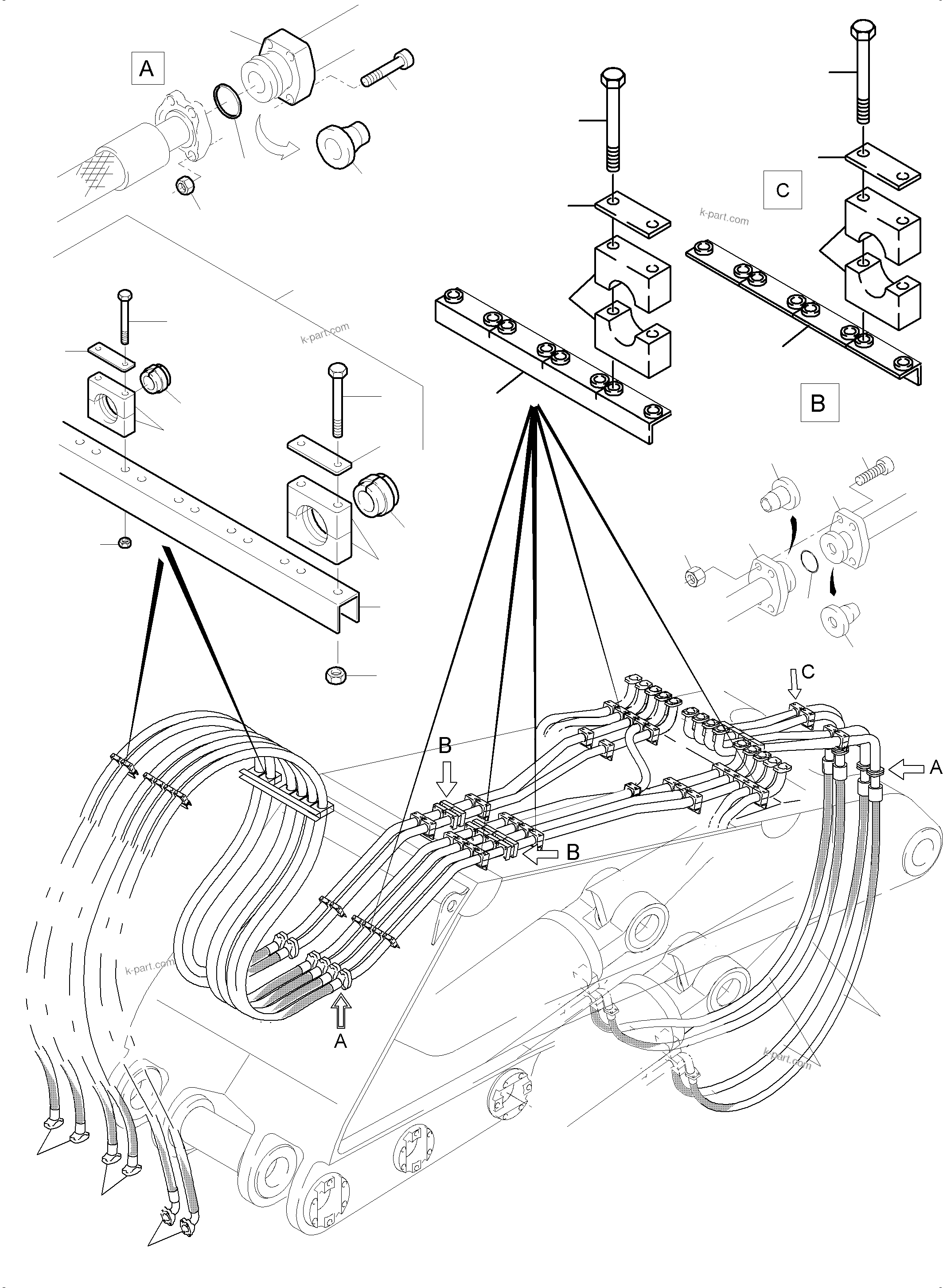 Komatsu parts book diagram for PC5500-6 S/N 15056: BOOM 7.6 M