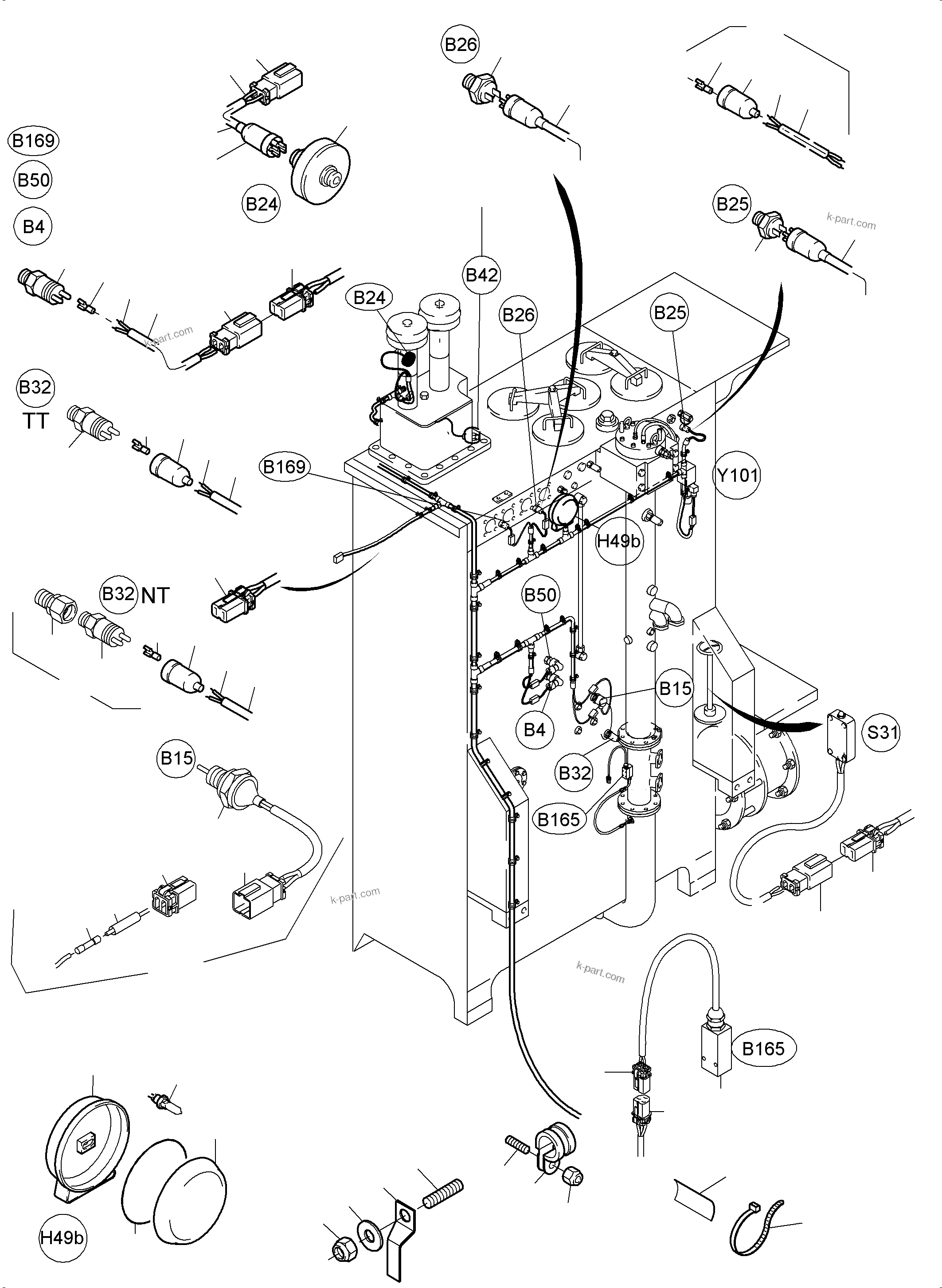Komatsu parts book diagram for PC5500-6 S/N 15056: CABLES - OIL TANK AND SWITCH