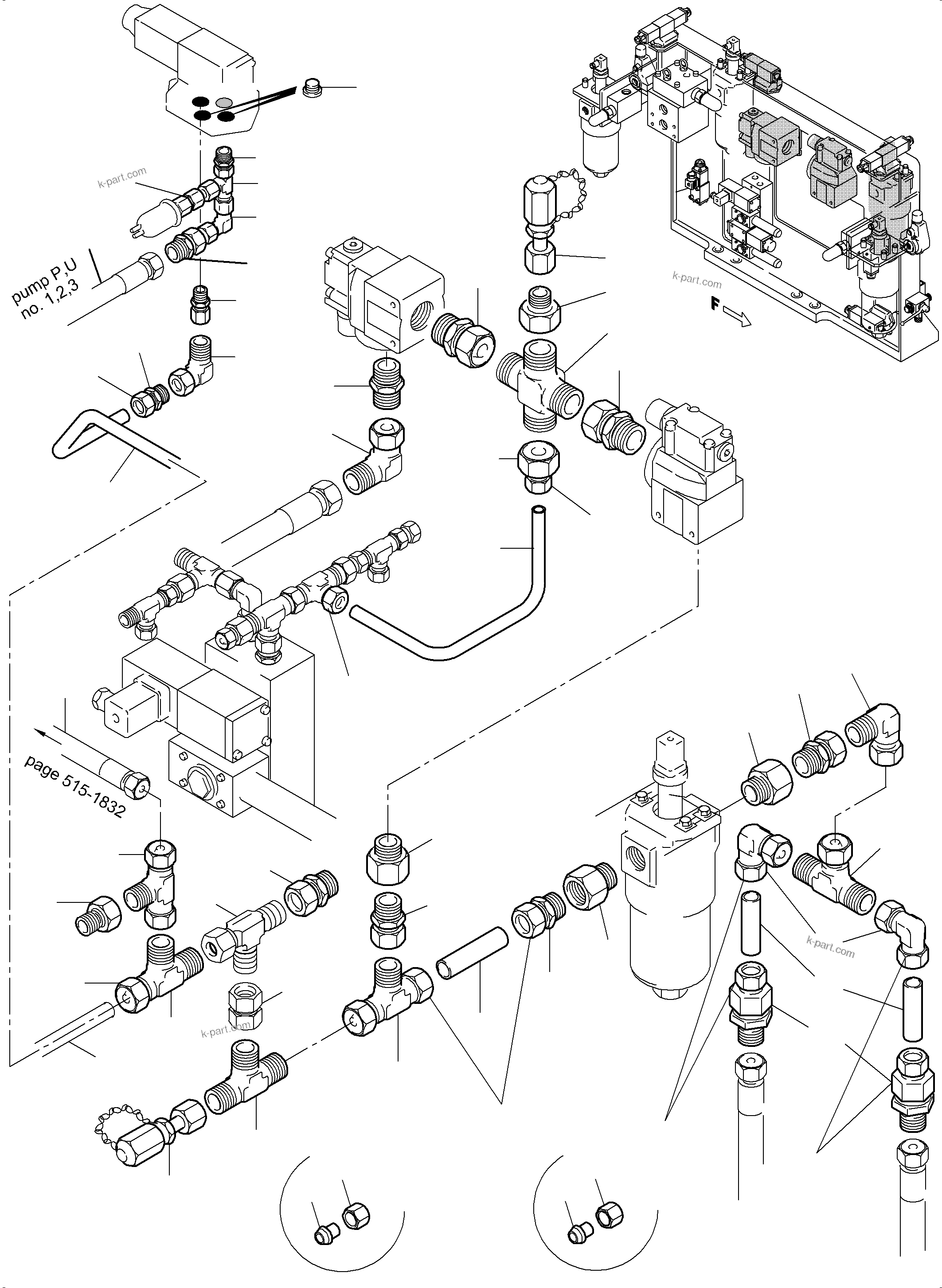 Komatsu parts book diagram for PC5500-6 S/N 15056: PIPES - CONTROL- AND FILTER PLATE, REAR