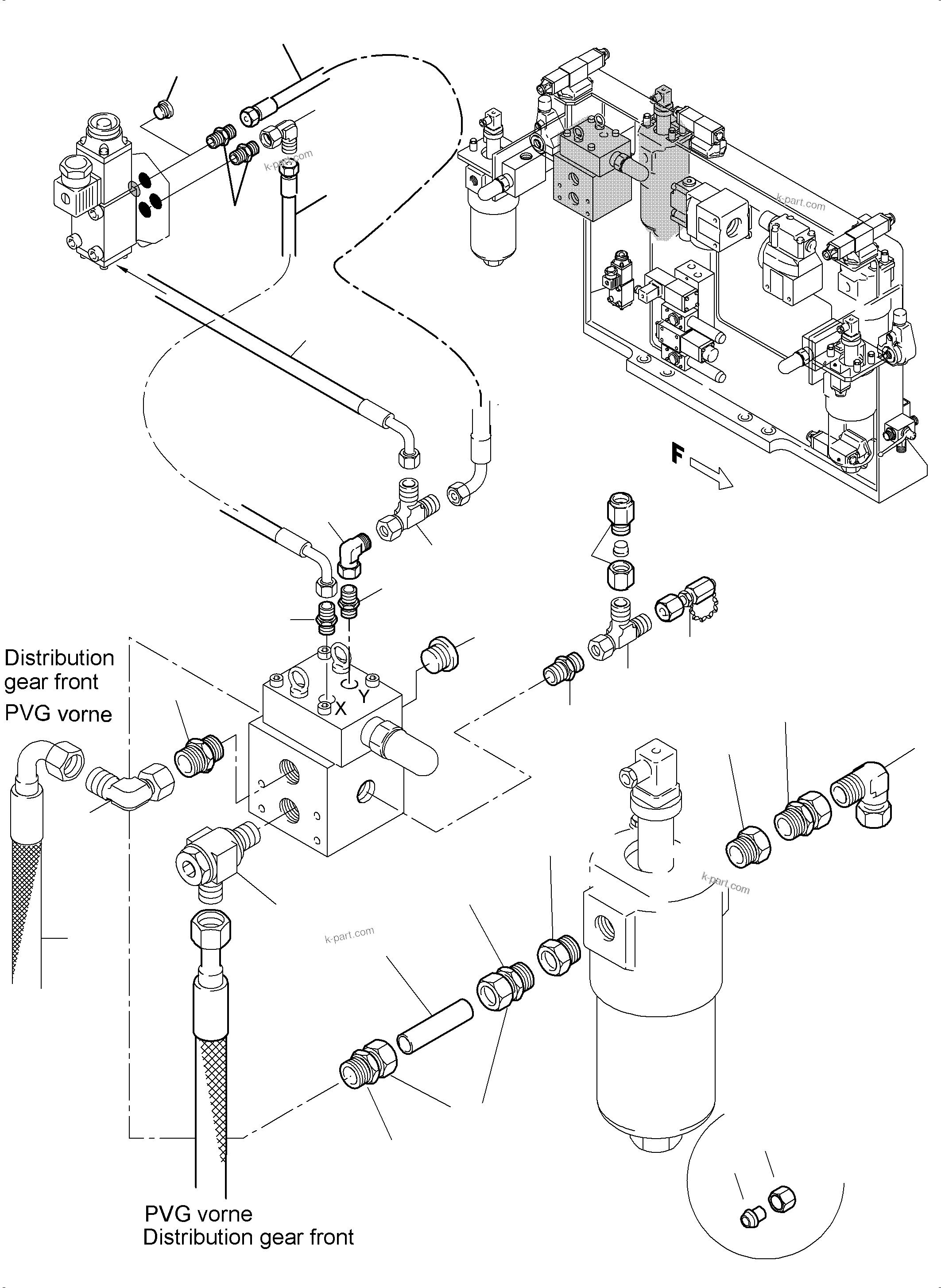 Komatsu parts book diagram for PC5500-6 S/N 15056: PIPES - CONTROL- AND FILTER PLATE, REAR