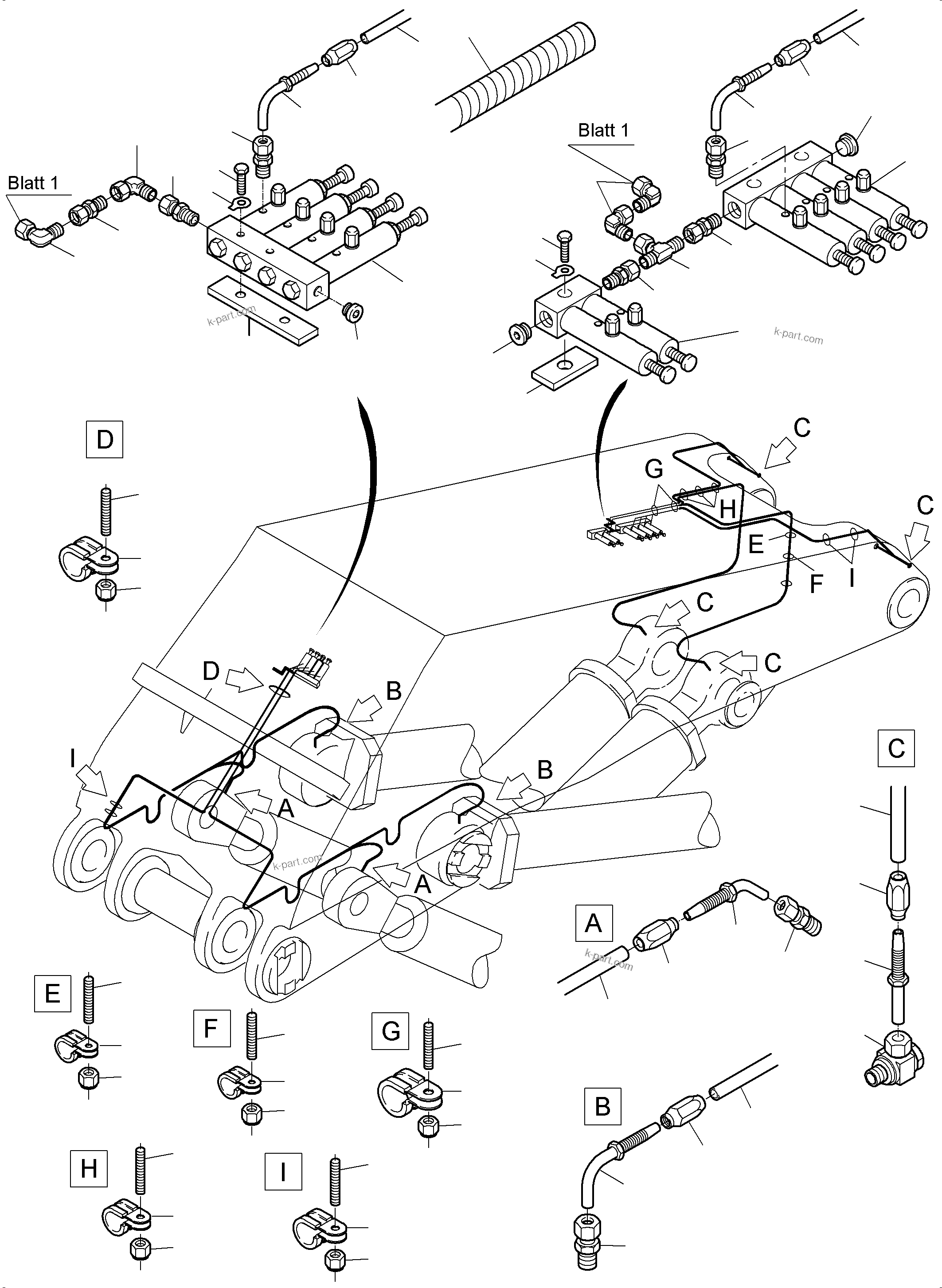 Komatsu parts book diagram for PC5500-6 S/N 15056: BOOM - CENTRAL LUBRICATION (BBE)