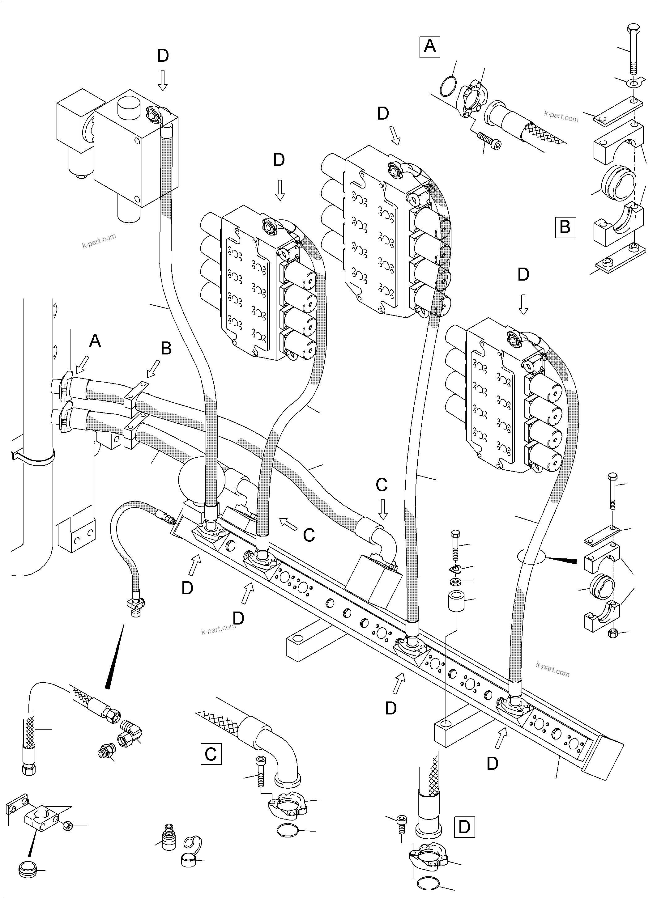 Komatsu parts book diagram for PC5500-6 S/N 15056: RETURN LINES, CONTROLBLOCKS