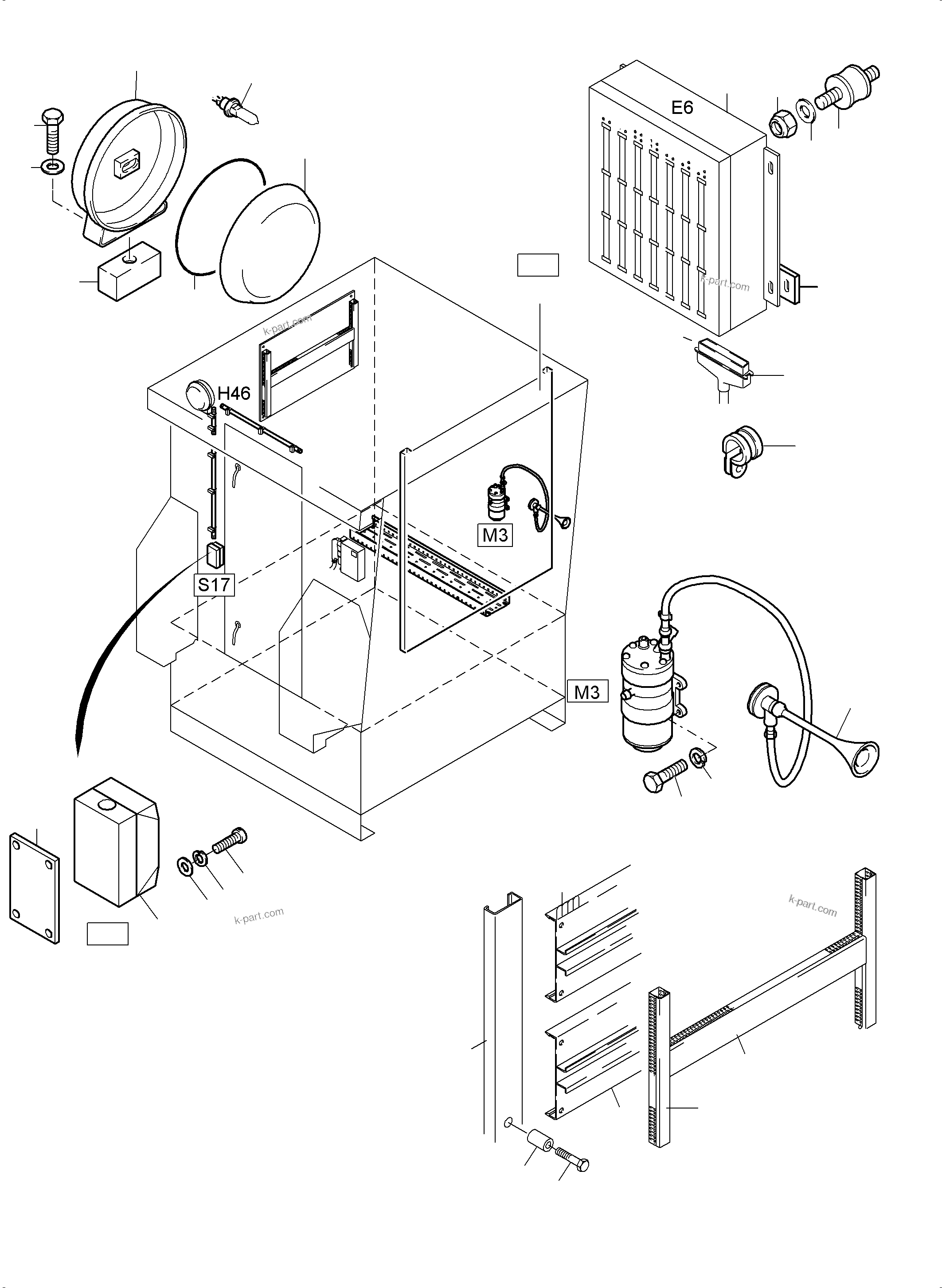Komatsu parts book diagram for PC5500-6 S/N 15056: ELECTRIC - CAB SUPPORT