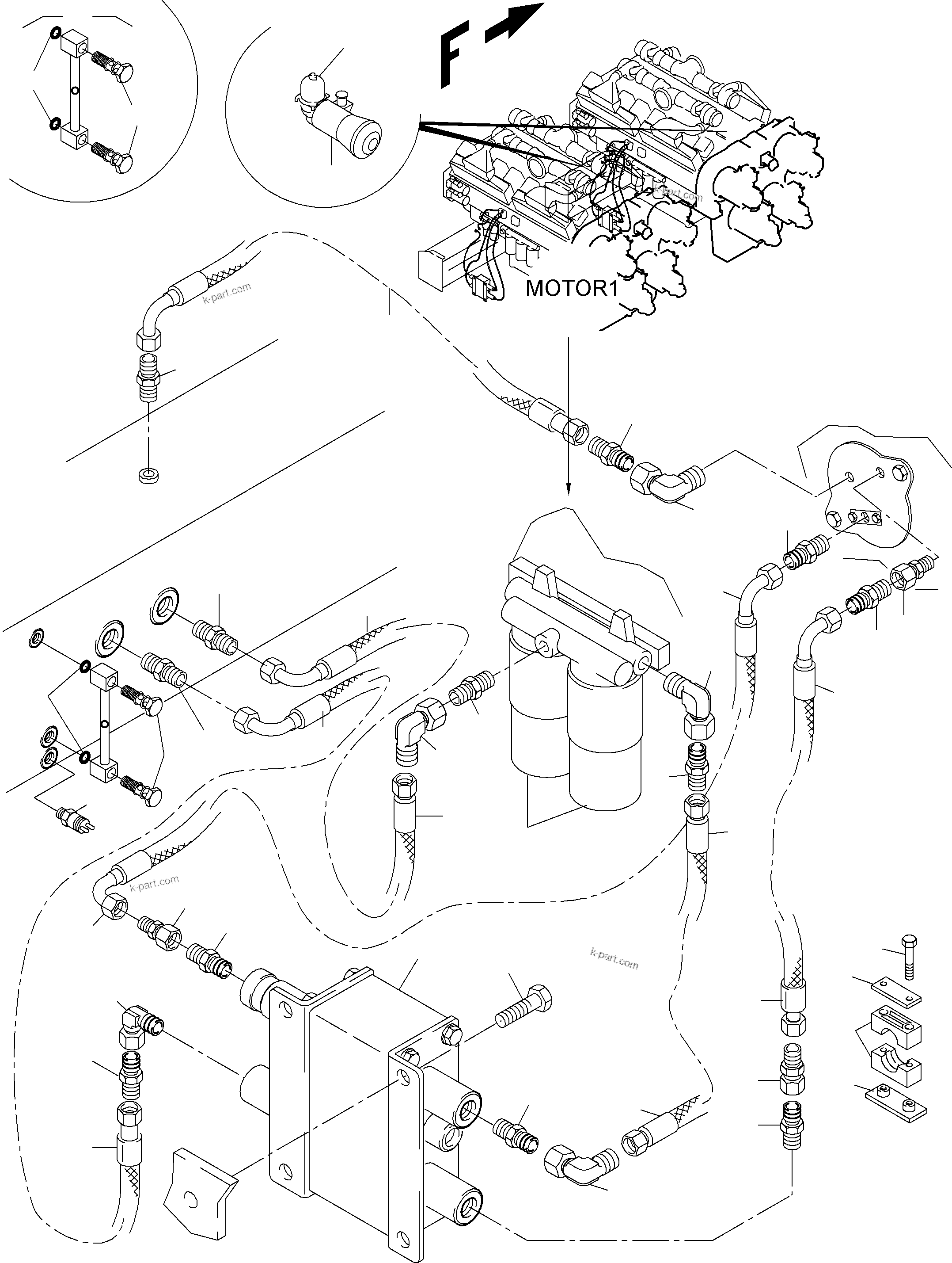 Komatsu parts book diagram for PC5500-6 S/N 15056: LINES FOR FEED PUMP - ENGINE OIL