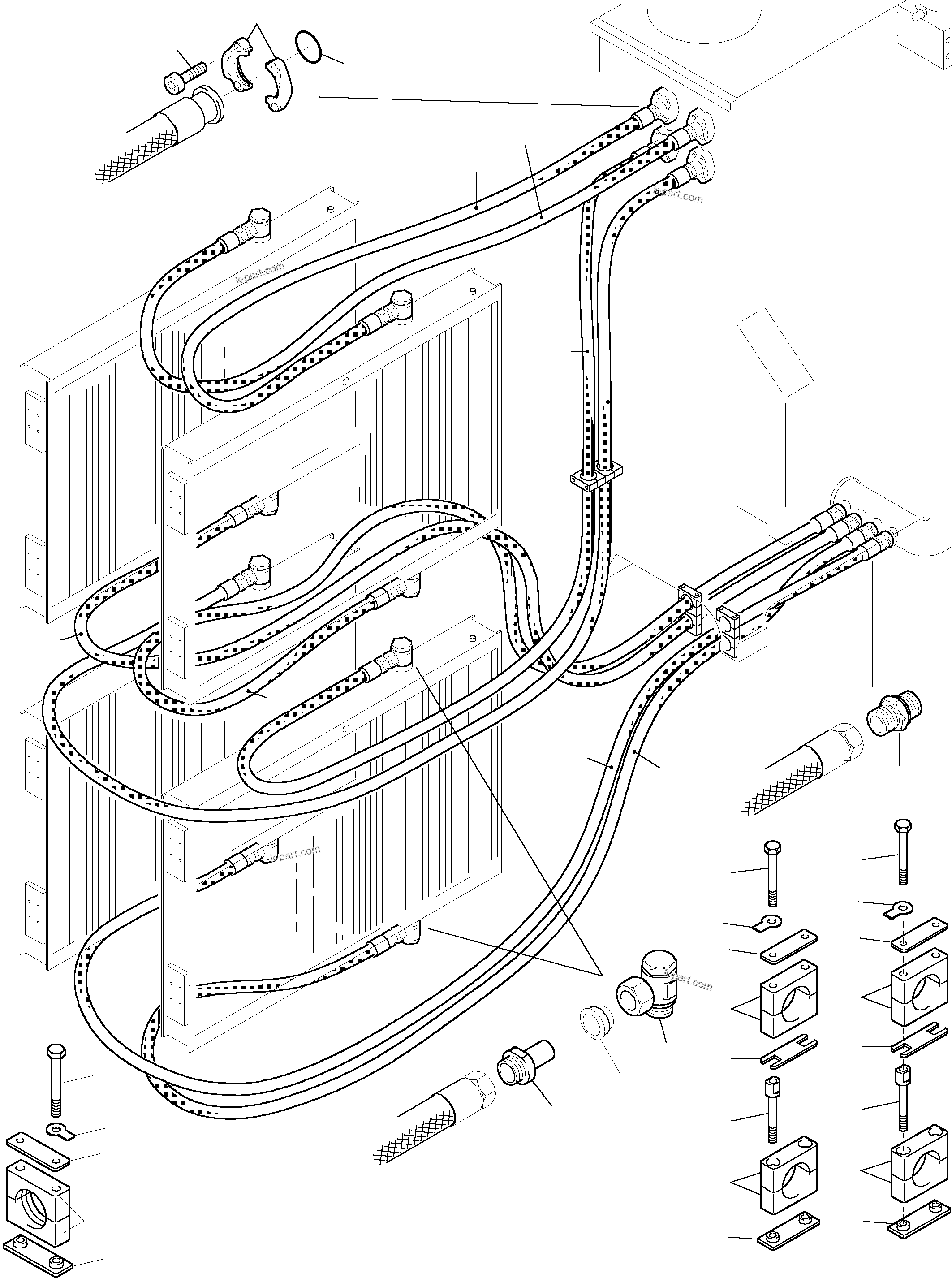Komatsu parts book diagram for PC5500-6E S/N 15060: OIL COOLER - HOSES ASSY.