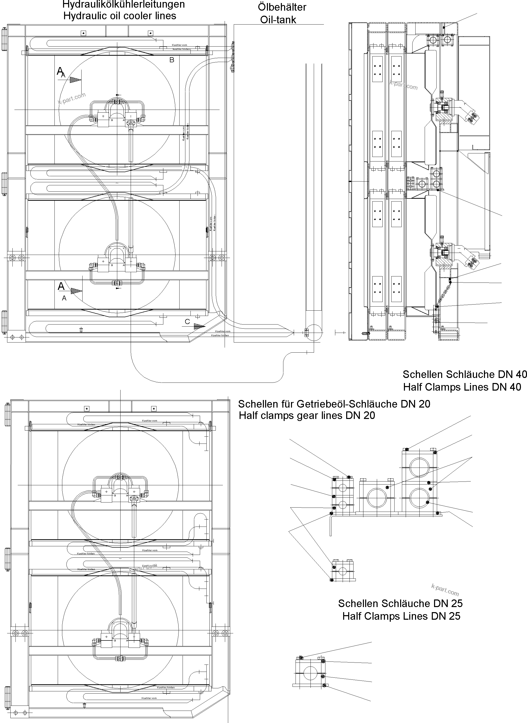 Komatsu parts book diagram for PC5500-6E S/N 15060: OIL COOLER - HOSES ASSY.