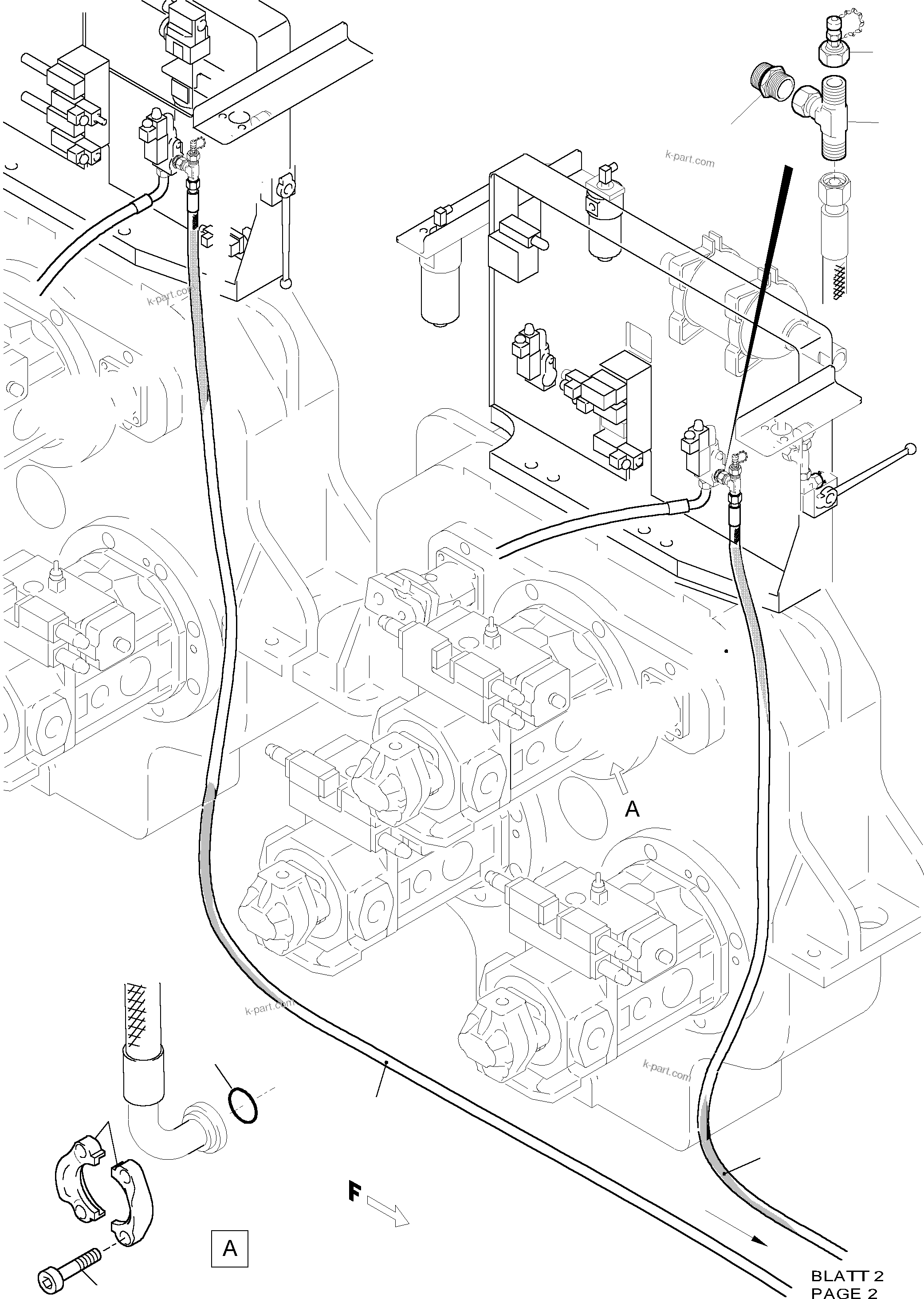 Komatsu parts book diagram for PC5500-6E S/N 15060: PRESSURE LINES - FAN MOTORS (OIL COOLER)