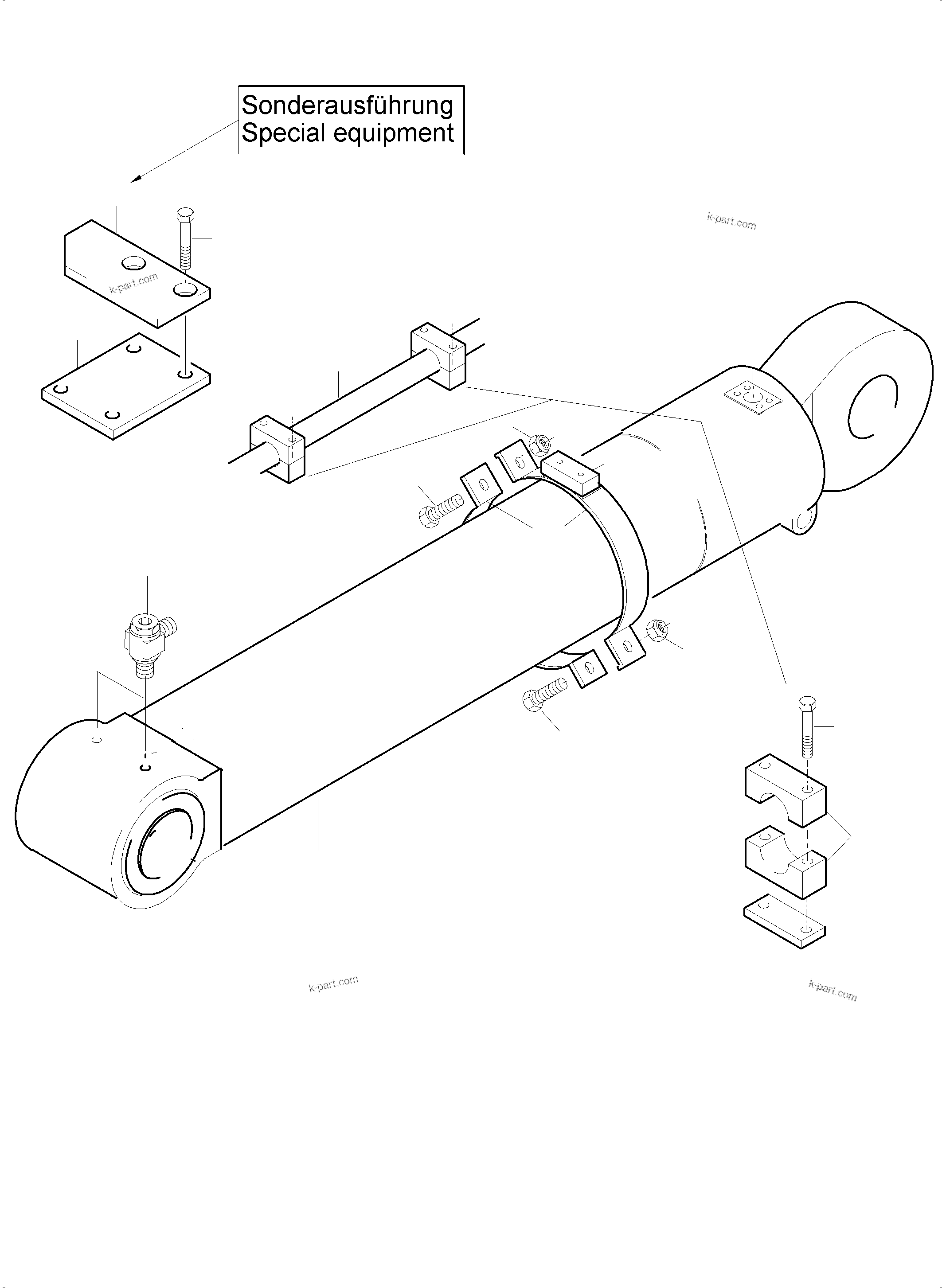 Komatsu parts book diagram for PC5500-6E S/N 15060: PIPES - BULLCLAM BUCKET CYLINDER R.H. L.H.