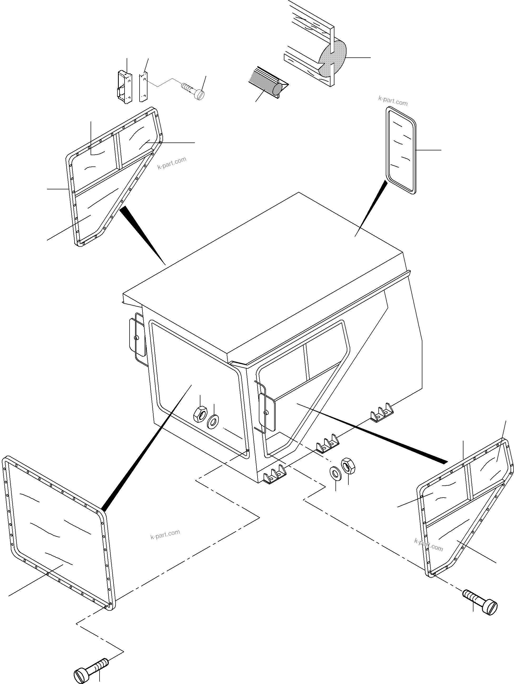 Komatsu parts book diagram for PC5500-6E S/N 15060: OPERATOR'S CAB - GLAZING