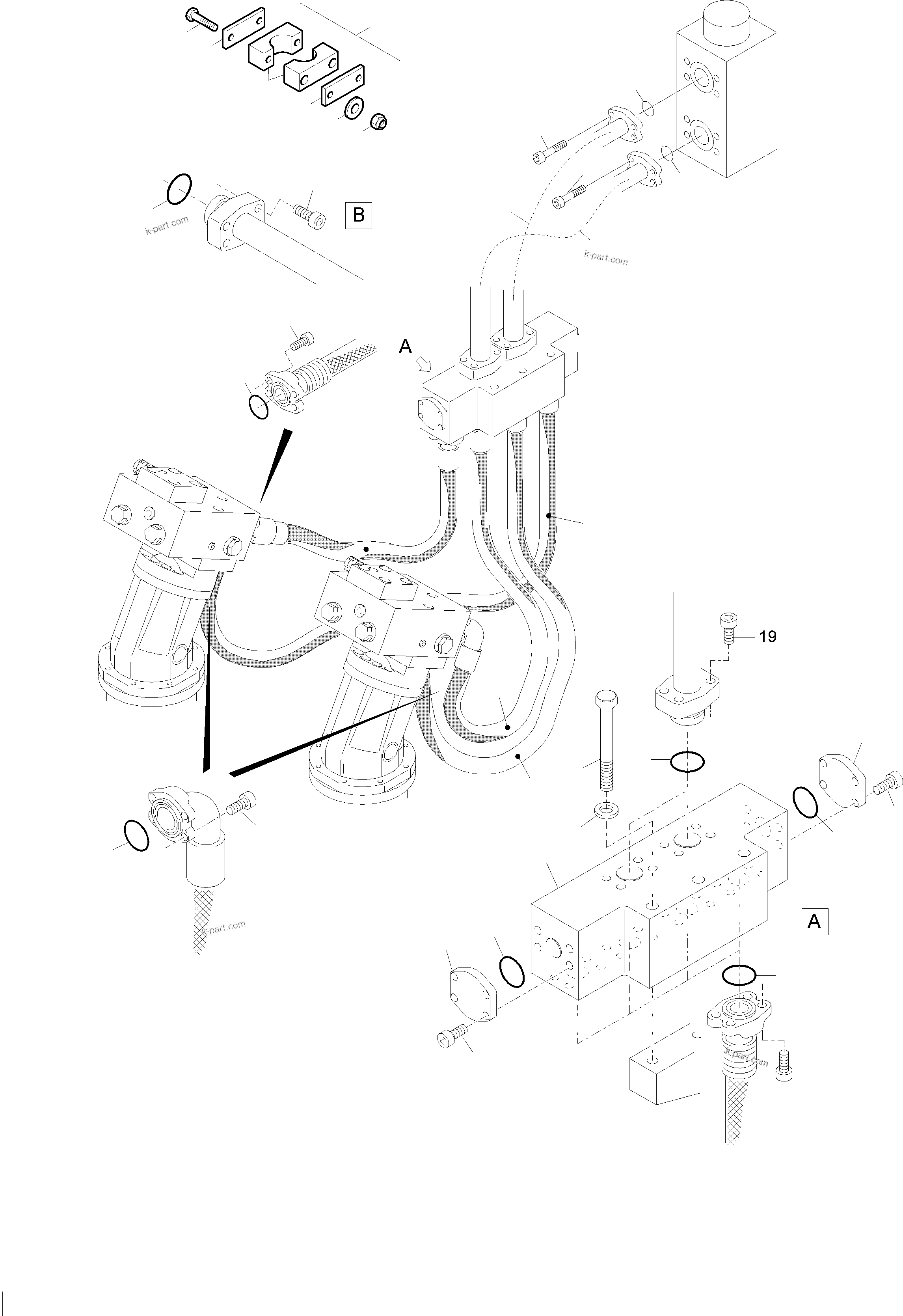 Komatsu parts book diagram for PC5500-6E S/N 15060: PRESSURE LINES - SLEW GEAR