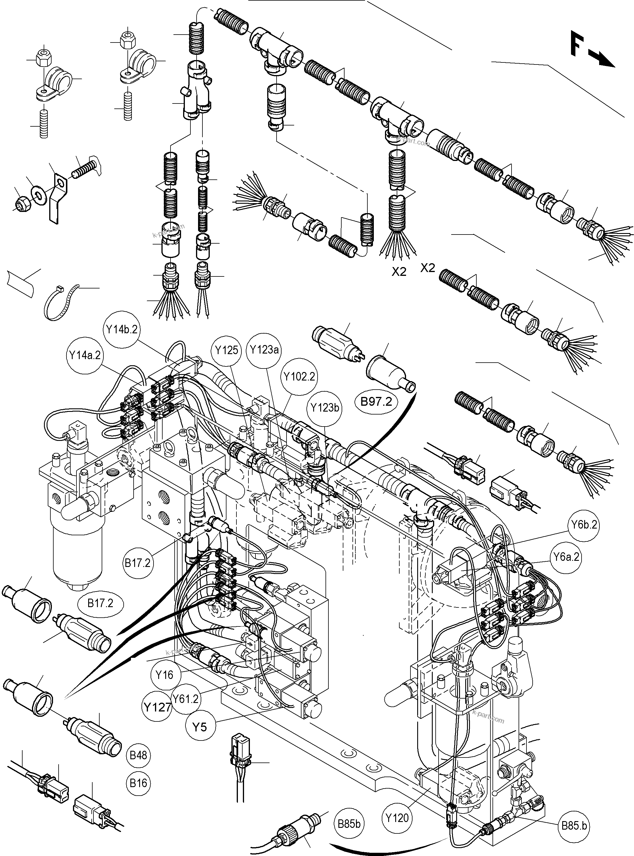 Komatsu parts book diagram for PC5500-6E S/N 15060: CABLES - CONTROL- AND FILTER PLATE, FRONT